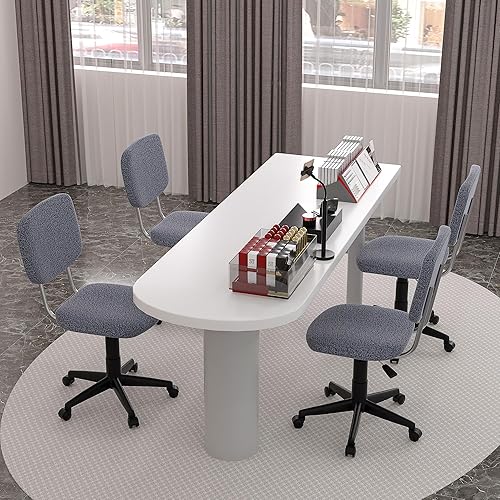 Miniatura 7 de VECELO Silla Sherpa giratoria de piel sintética cómoda en altura ajustable, sin brazos, para oficina en casa, con ruedas para dormitoriossala de