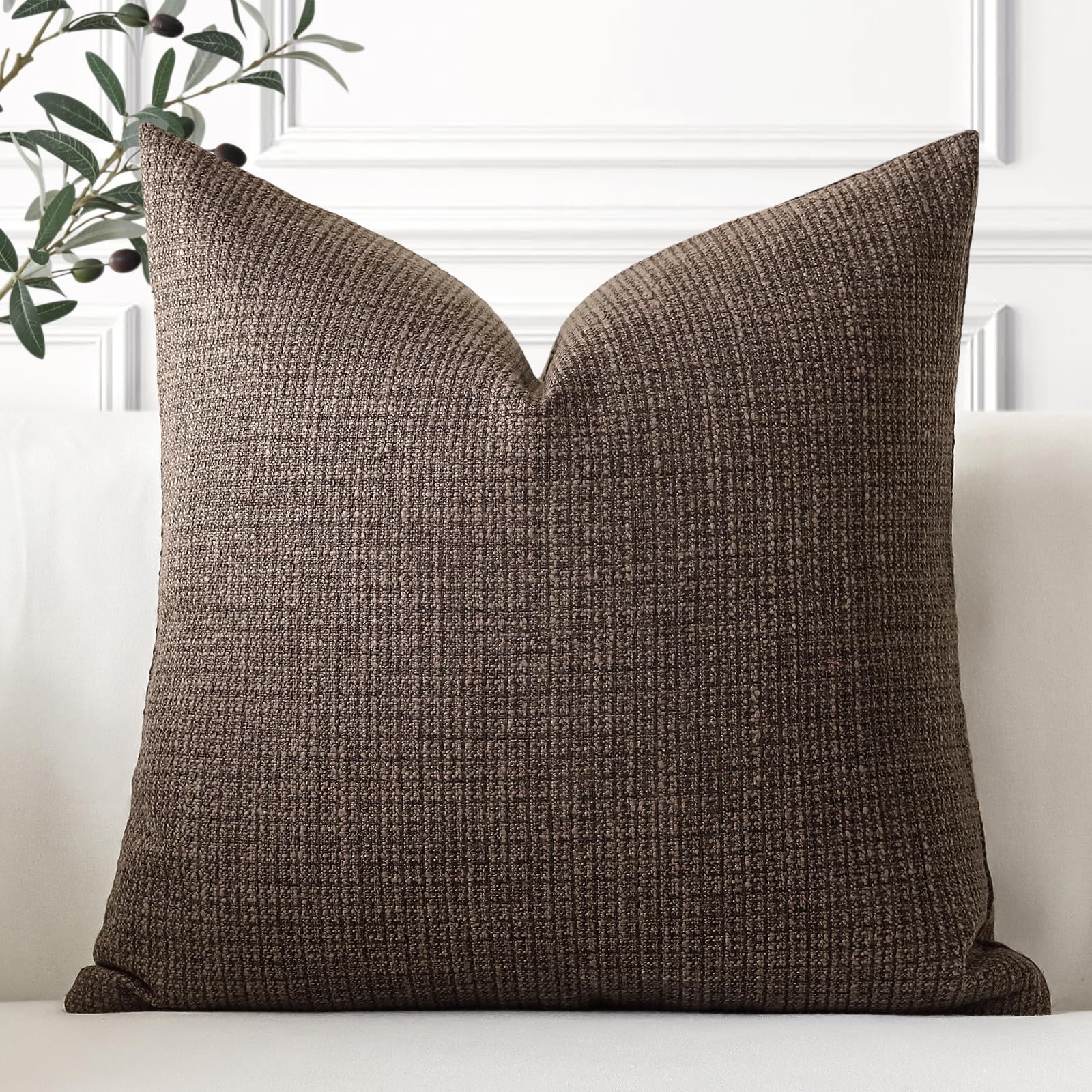 Photo 1 of OTOSTAR Linen Throw Pillow Cover Set of 1 Decorative Square Pillowcases Cushion Covers 20x20 Inch for Home Decor Sofa Bedroom Car 50 x 50CM Dark Brown