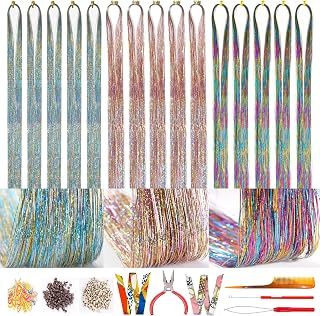 Celinabella Gradient Hair Tinsel, 3800 Strands, Pro Pliers Kit, Heat Safe | Exclusive tri-tone gradient, 47" salon-grade strands, pliers included, 320°F heat compatible, reusable & damage-free removal