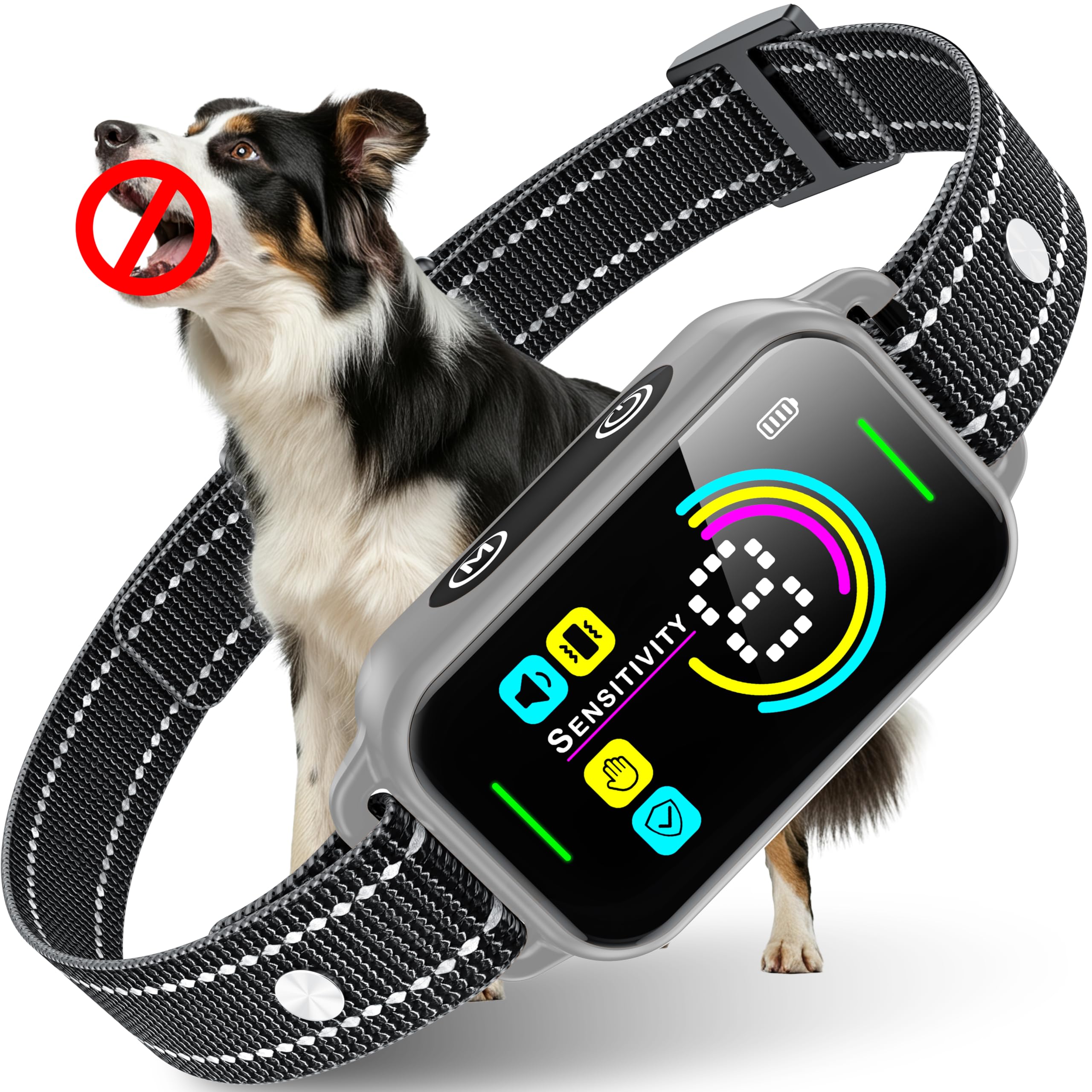 DINJOO Dog Bark Collar for Large/Medium/Small Dogs | Rechargeable Smart AI Anti-Barking Training Collar with 8 Adjustable Sensitivity, Beep & Vibration Modes | Solves Excessive Barking - Grey