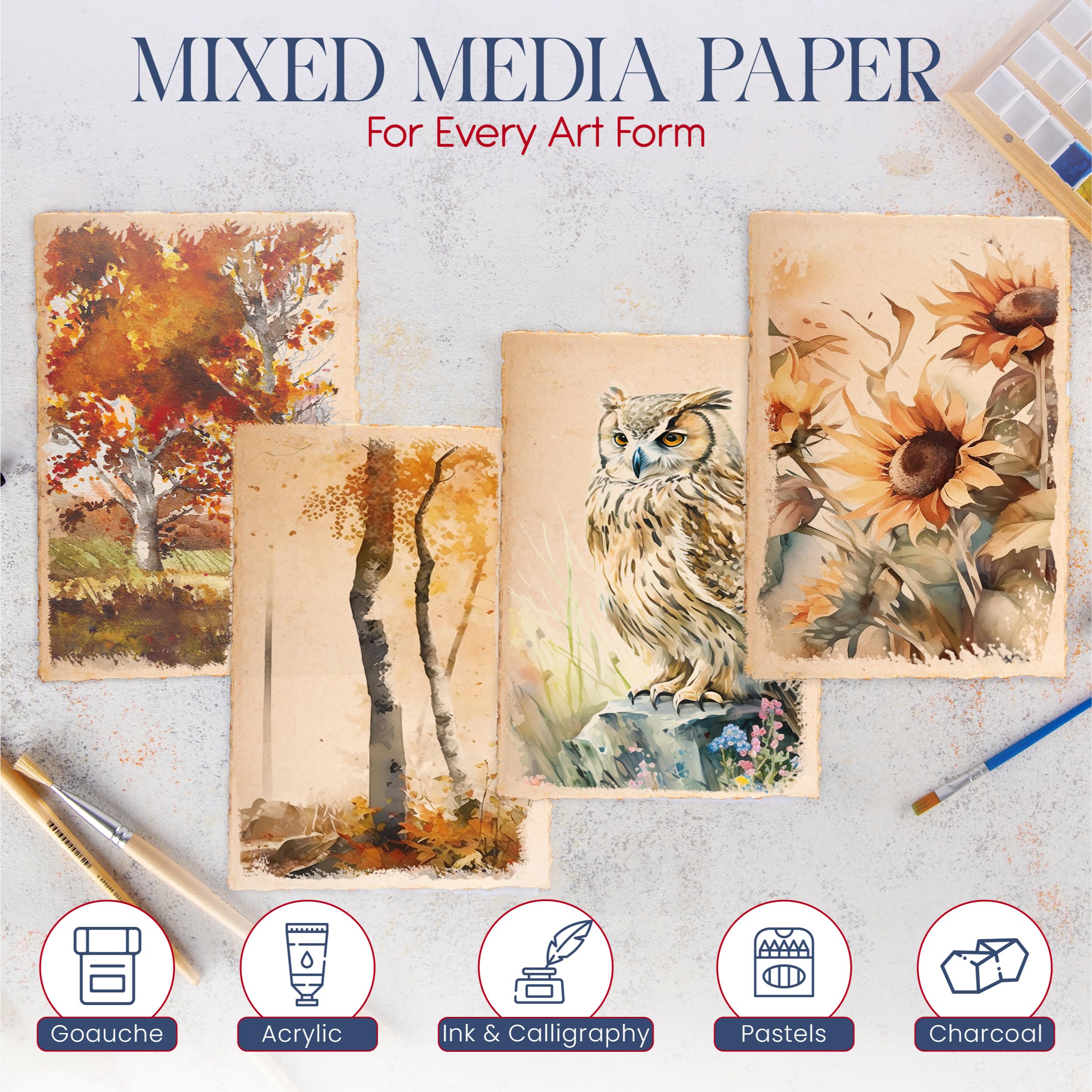 Wanderings Carta per Acquerello Spessa Fatta a Mano 300 GSM – Formato A5 15×21 cm – Carta Vintage con Bordo Irregolare – Pressata a Caldo – Per Artisti, Pittura, Calligrafia e Artigianato – 25 Fogli