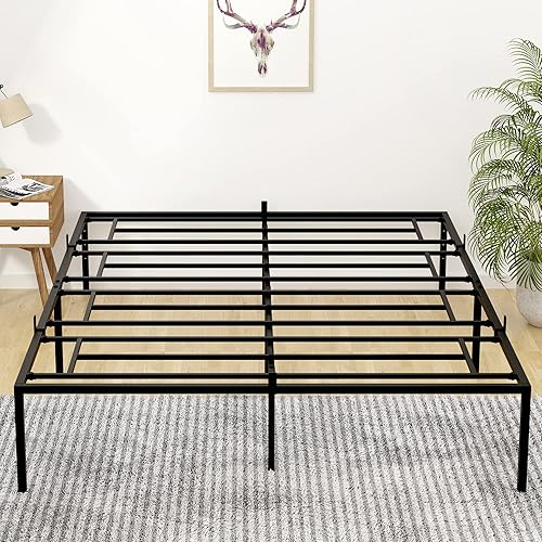 Coucheta Base de cama con almacenamiento de plataforma de metal de 13 pulgadas con soporte de listones de acero no necesita somier base de colchón