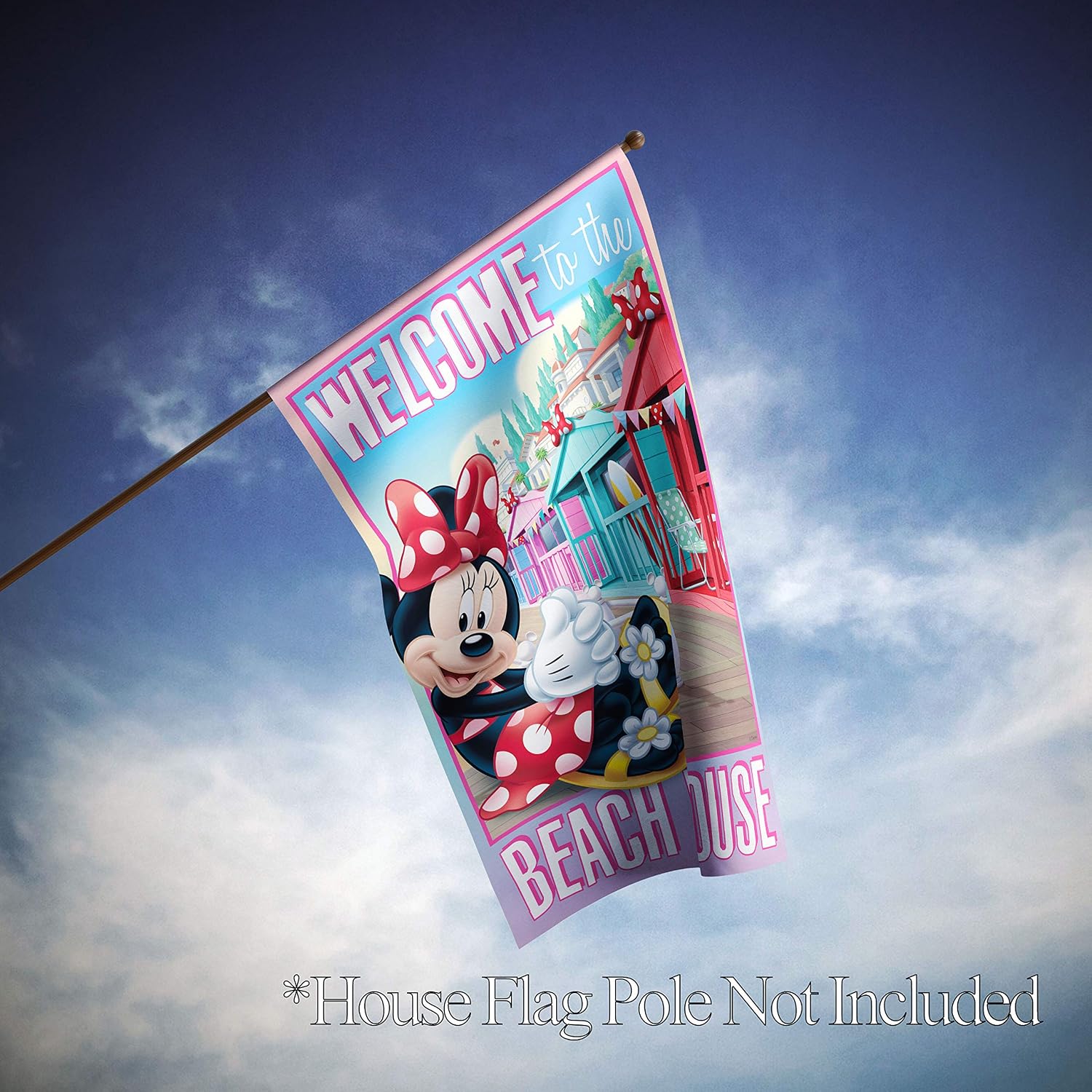 Flagology.com, Disney Minnie Beach House Welcome – House Flag 28" x 40", Licensed Disney, Summer