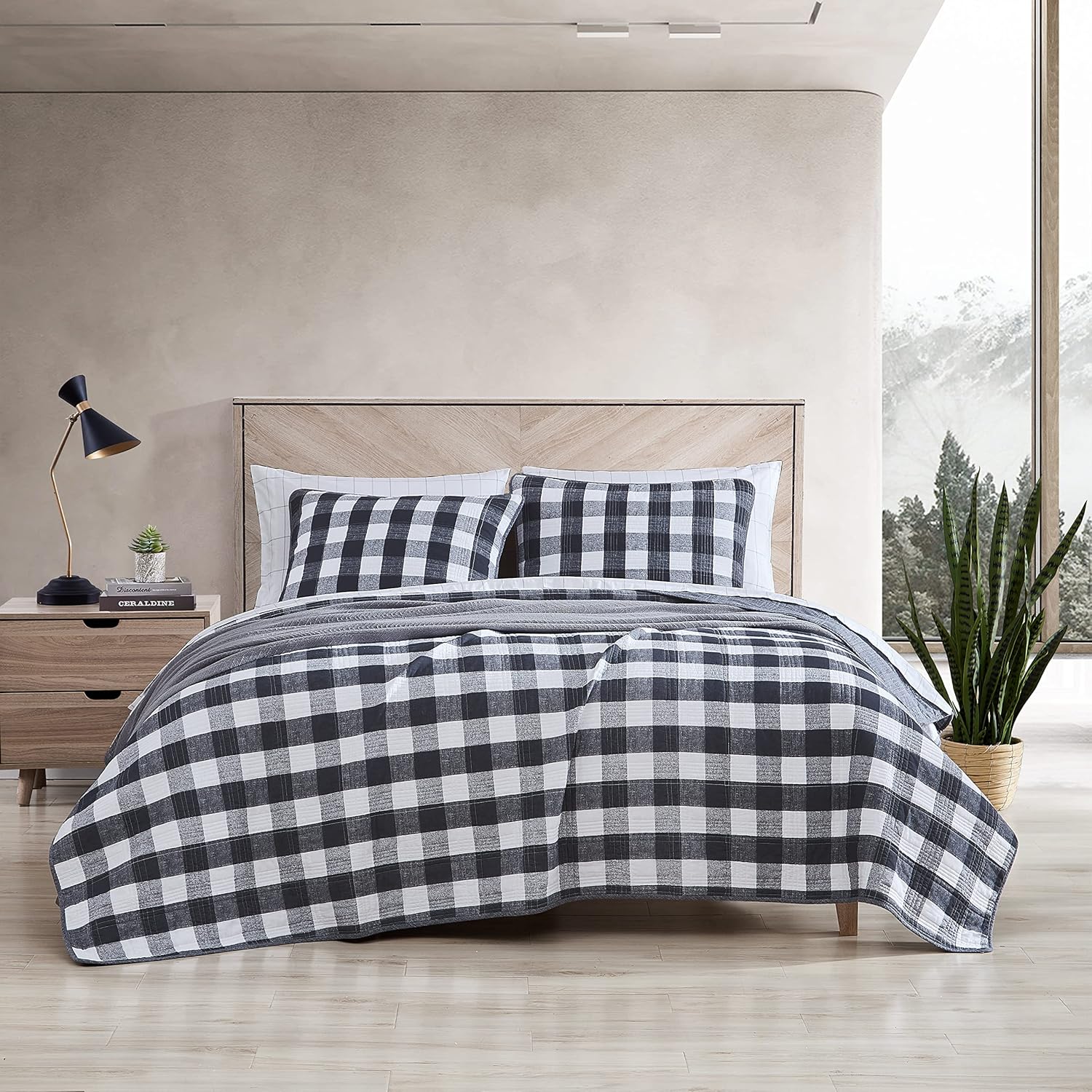 Eddie Bauer - Queen Quilt Set, Reversible Cotton Bedding with Matching Shams, Plaid Home Decor (Lakehouse Plaid Dark Grey, Queen)