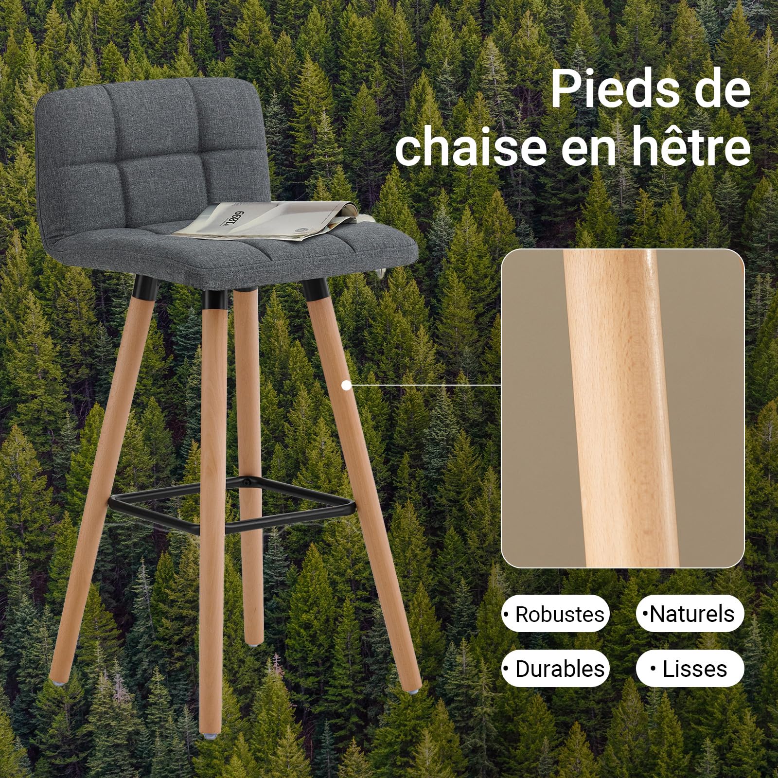 SoBuy Lot de 2 Tabourets de Bar, Assise Courbe rembourrée 68cm, 44x92x44cm