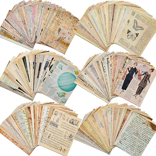 200 hojas de papel vintage para álbumes de recortes, suministros para álbumes de recortes, kit de papeles de decoupage para manualidades, efímera