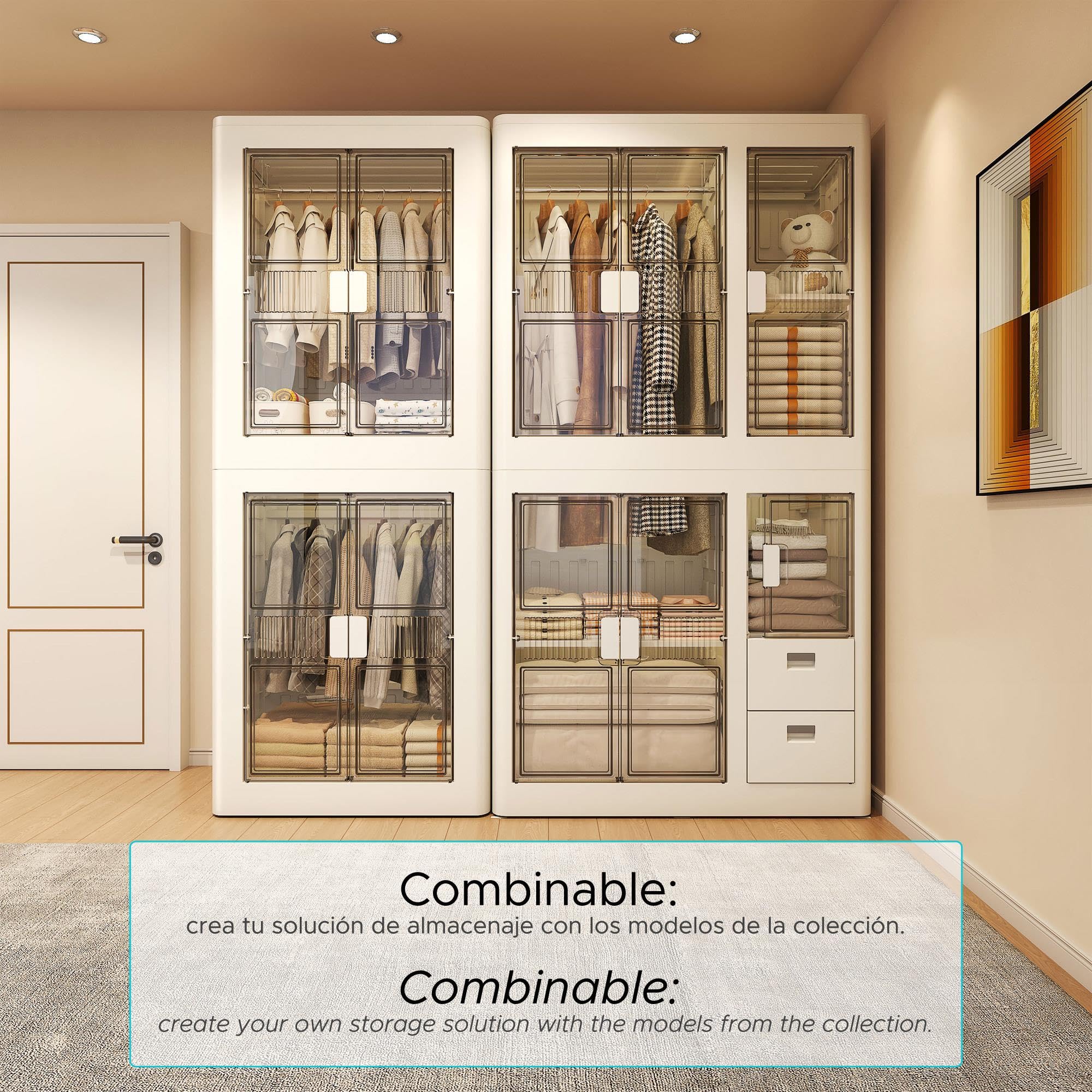 Well Home Cajas de almacenaje apilables con puerta frontal, Organizador modular plegable con ruedas, Modularidad eficiente, Multiespacios, Armario plegable con 1 Compartimento