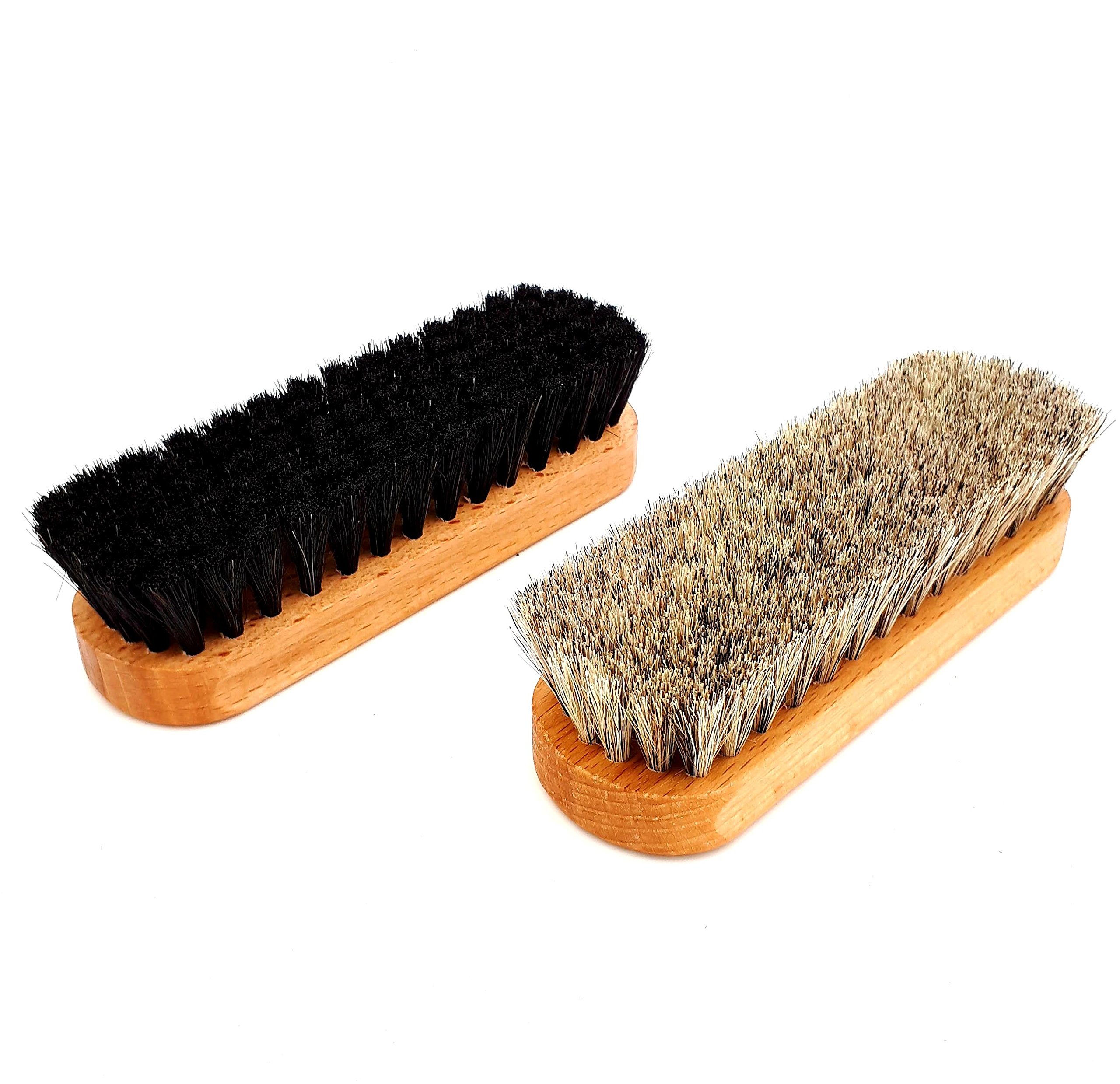 DELARA Deux brosses de Polissage de Haute qualité, 100% CRIN de Cheval, en Bois de hêtre laqué avec rainures de préhension