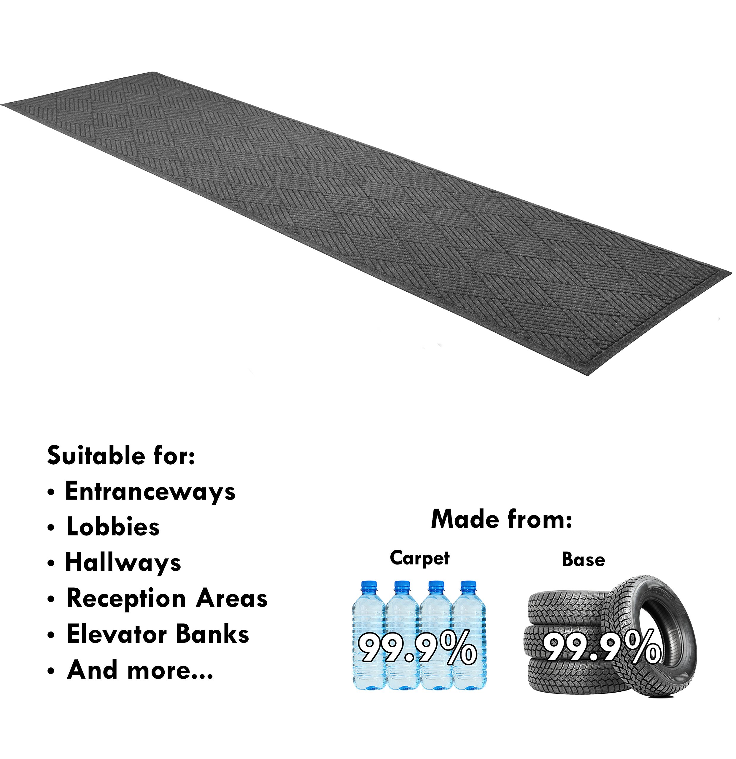 Guardian EcoGuard Diamond Indoor Wiper Floor Mat, Recycled Plactic and Rubber, 3'x10', Charcoal Black