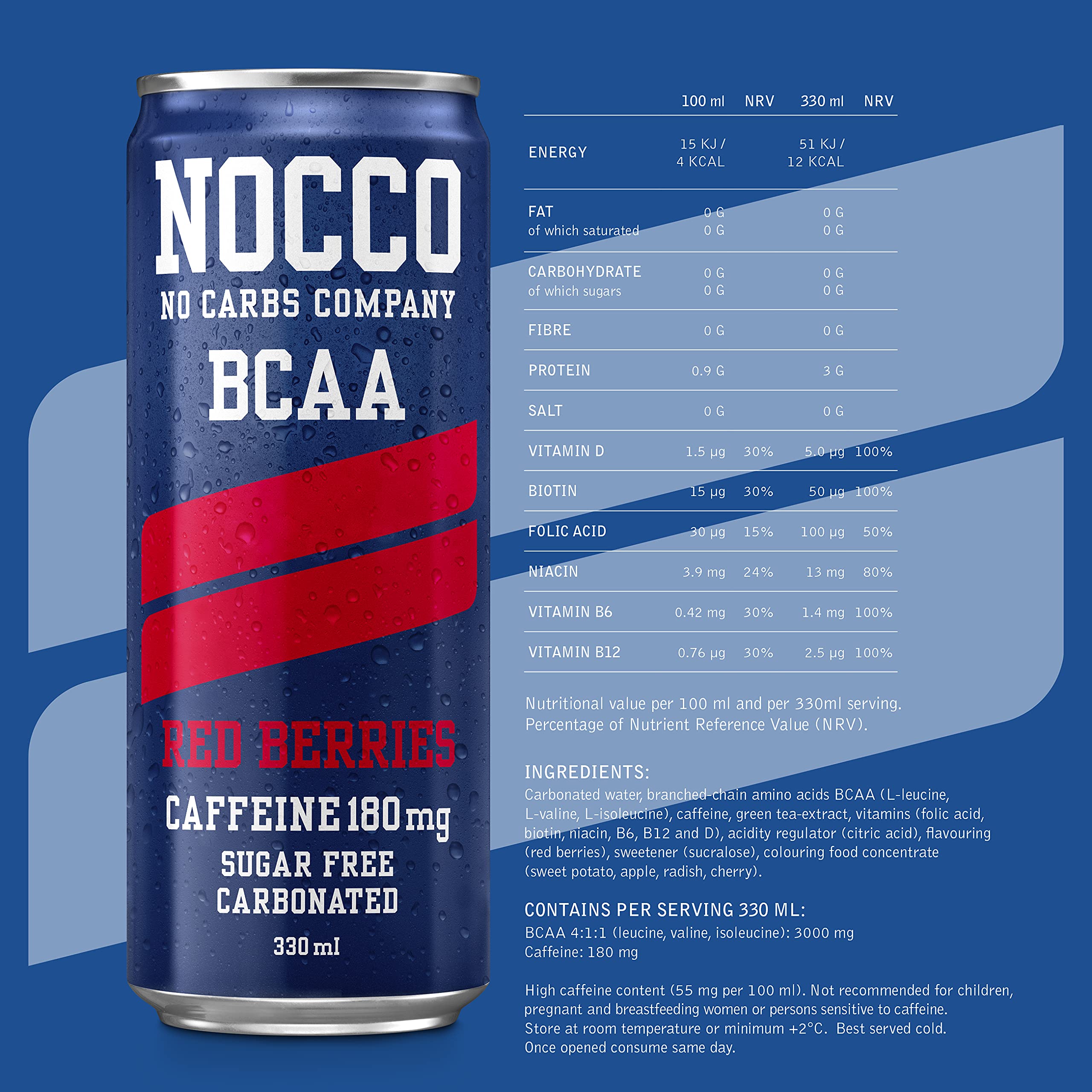 Buy NOCCO Energy Drink BCAA, 180mg Caffeine sugar free drinks