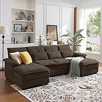 Chireca 110" U-Shaped Convertible Sectional Sofa, Cloud Comfy Couch with Double Chaise, Padded Armrests, 4-Seater for Living Room