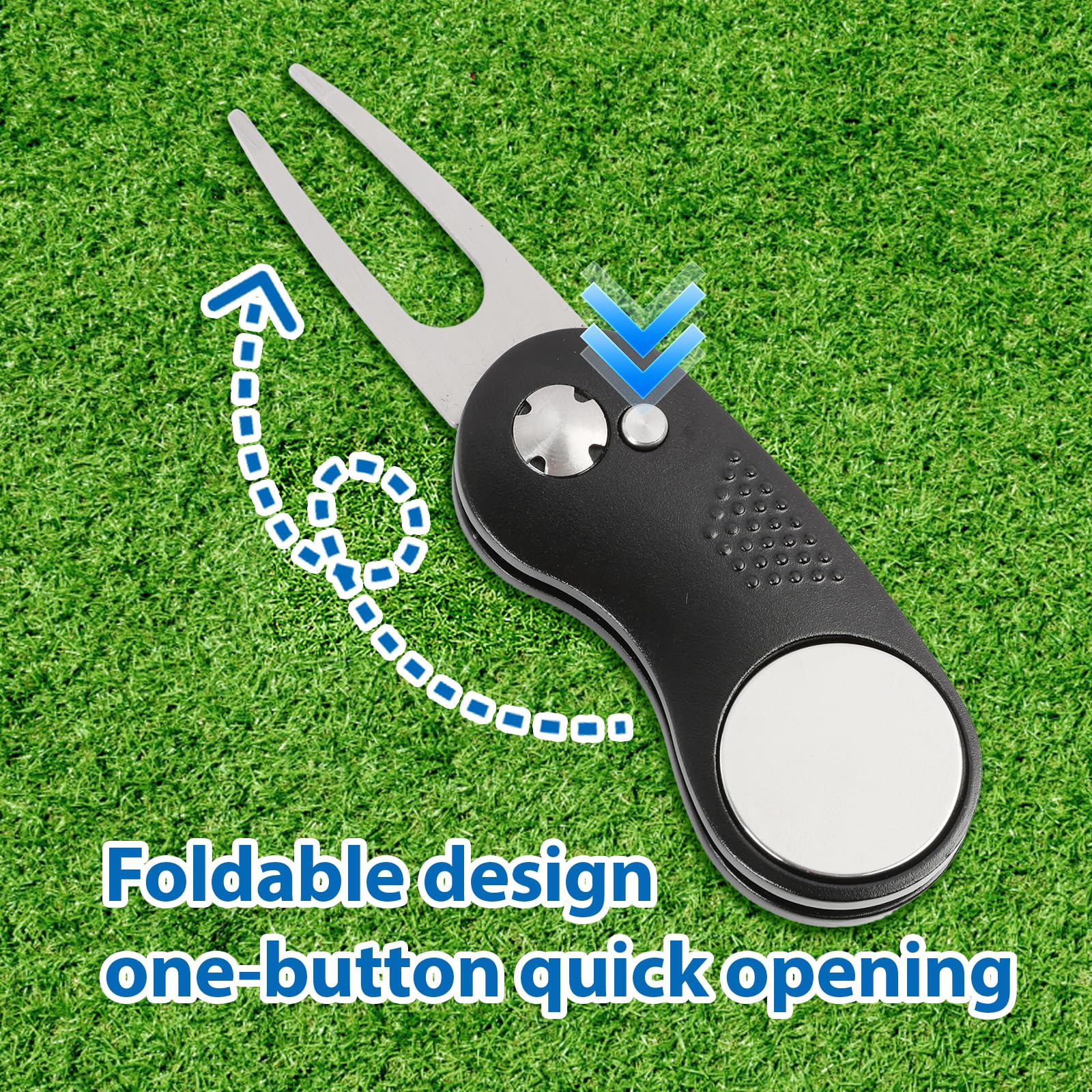Portapuros Golf Divot Tool Plegable Acero Inoxidable Marcador Magnético Reparación Green