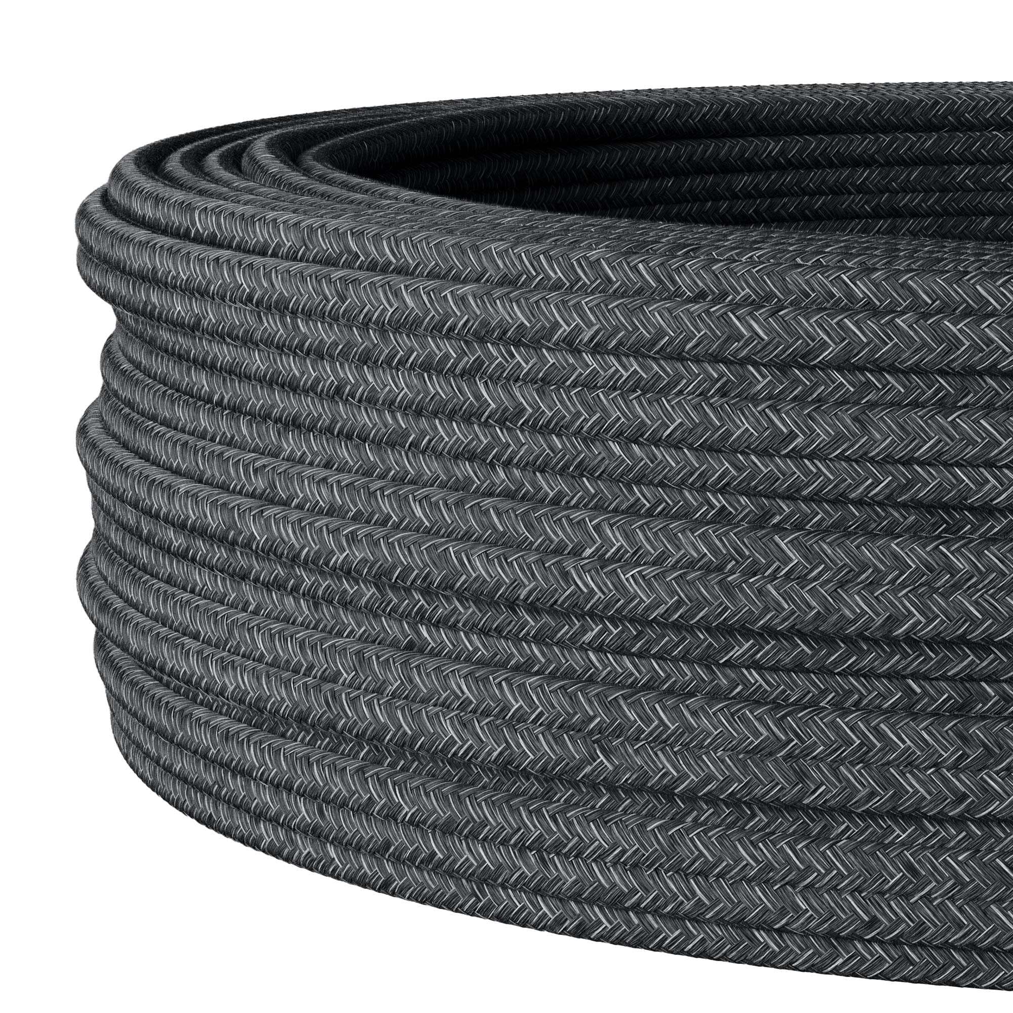 Kabel tekstylny do elastycznej instalacji elektrycznej (H05VV-F), kabel materiałowy 3 x 1,5 mm², natynkowy kabel tekstylny, kabel instalacyjny, czarny melanż, 100 metrów