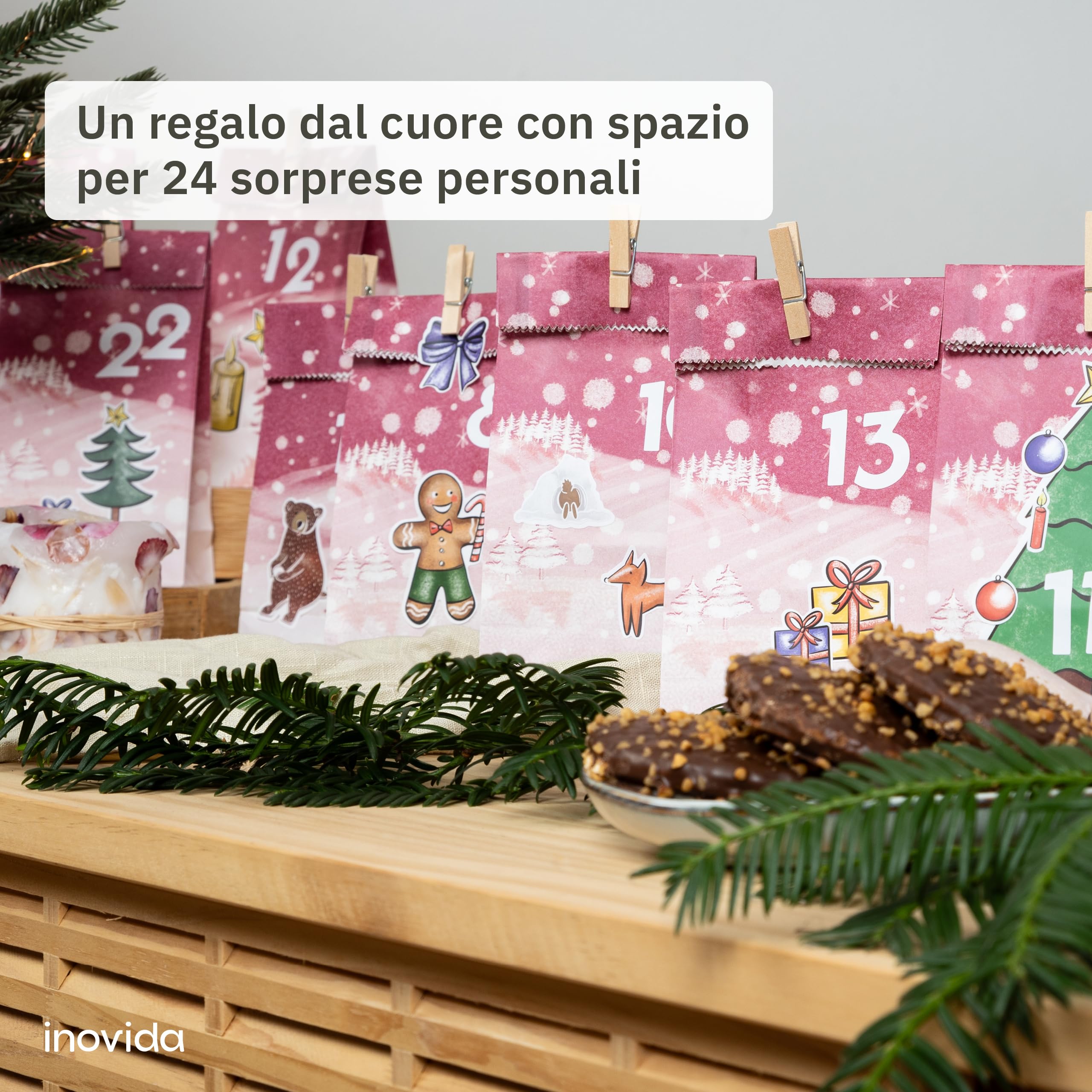 Calendario Avvento Da Riempire 2024 - 24 Sacchetti In Stoffa Con Motivi