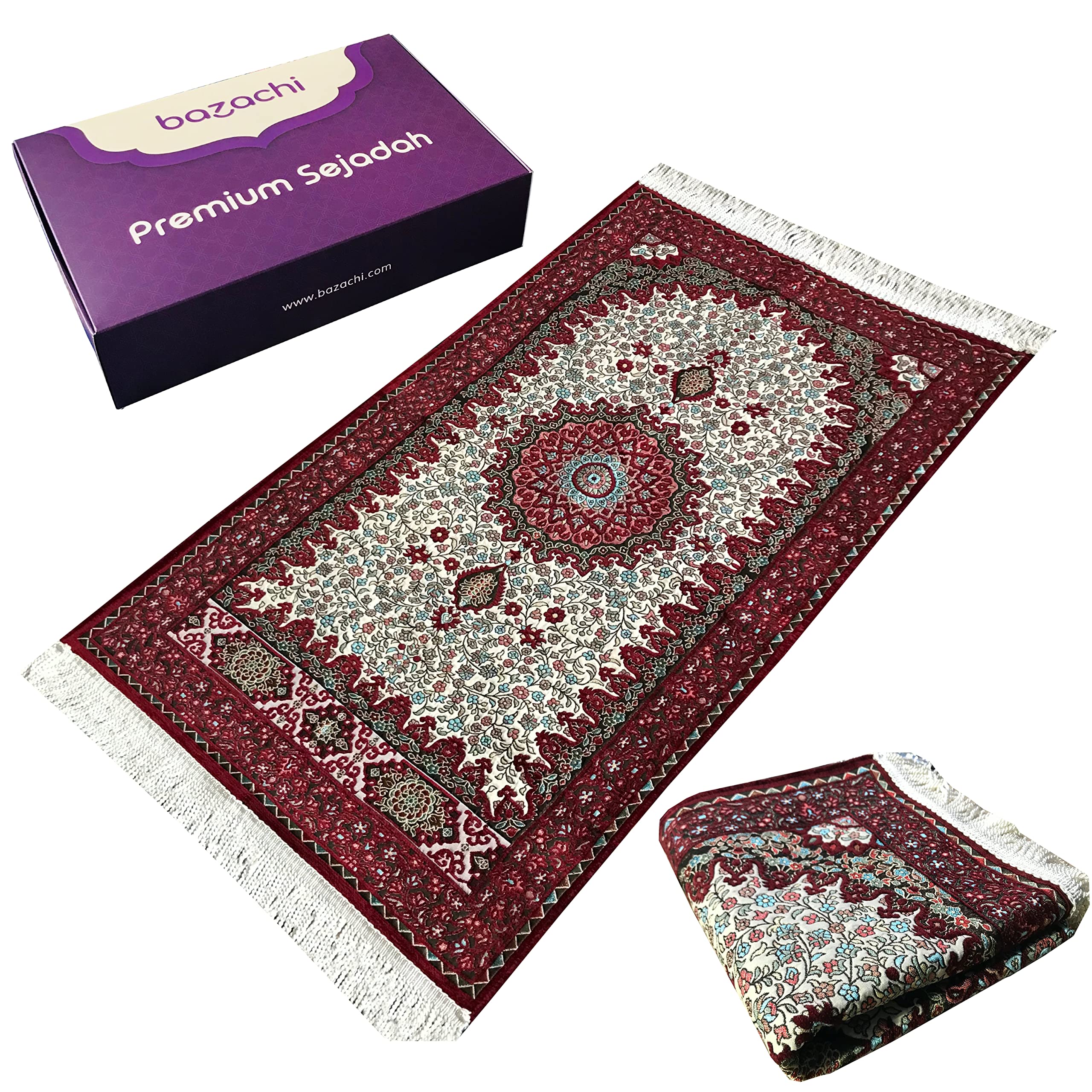 Tapis de prière bazachi avec motif ottoman brodé et coffret pour l'Aïd