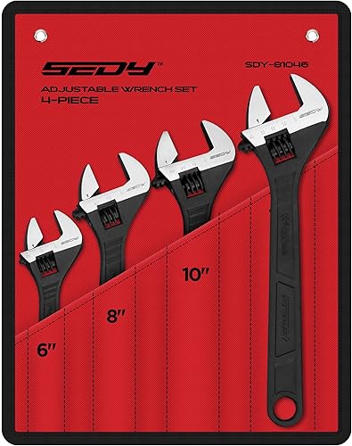 Miniatura 7 de Juego de llaves inglesas ajustables 4 piezas de 6, 8, 10, 12 pulgadas, acero al cromo vanadio resistente a la corrosión, acabado de óxido negro para