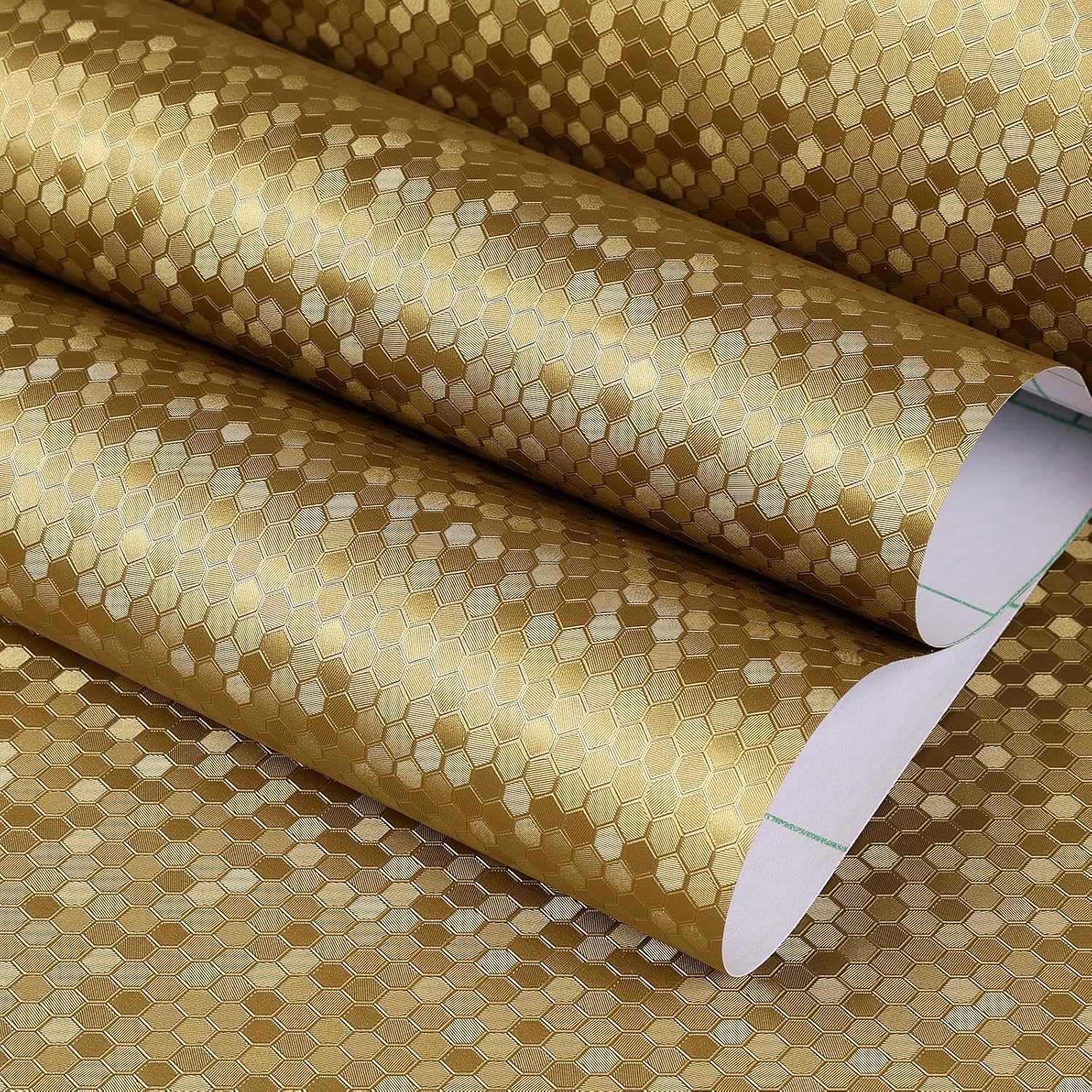 FunStick 40CM×6M Peel and Stick Wallpaper Metallic Kitchen Wallpaper Gold Sticky Back Plastic for Table Top Cupboards Refrigerator Washable Geometric Metallic Vinyl Wrap for Furniture Kitchen Worktop