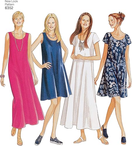 New Look Patrón de costura fácil de las señoras 6352 vestidos en 4 variaciones