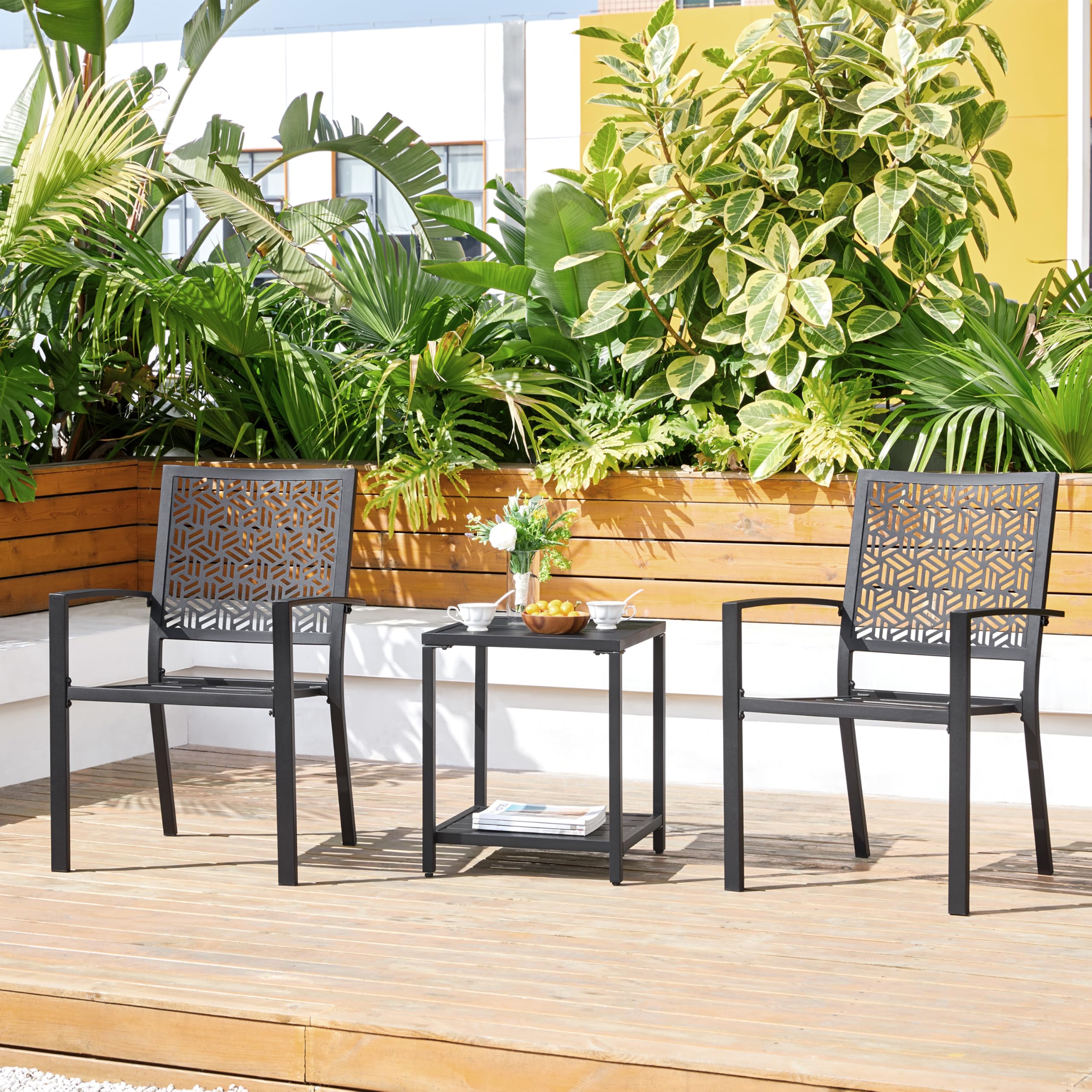 Yaheetech Lot de 2 Chaise de Jardin Chaises de Terrasse Extétieur Empilable en Métal Chaises de Salle à Manger 58 L×59,5 P×89 cm pour Patio Jardin Balcon Terrasse Noir