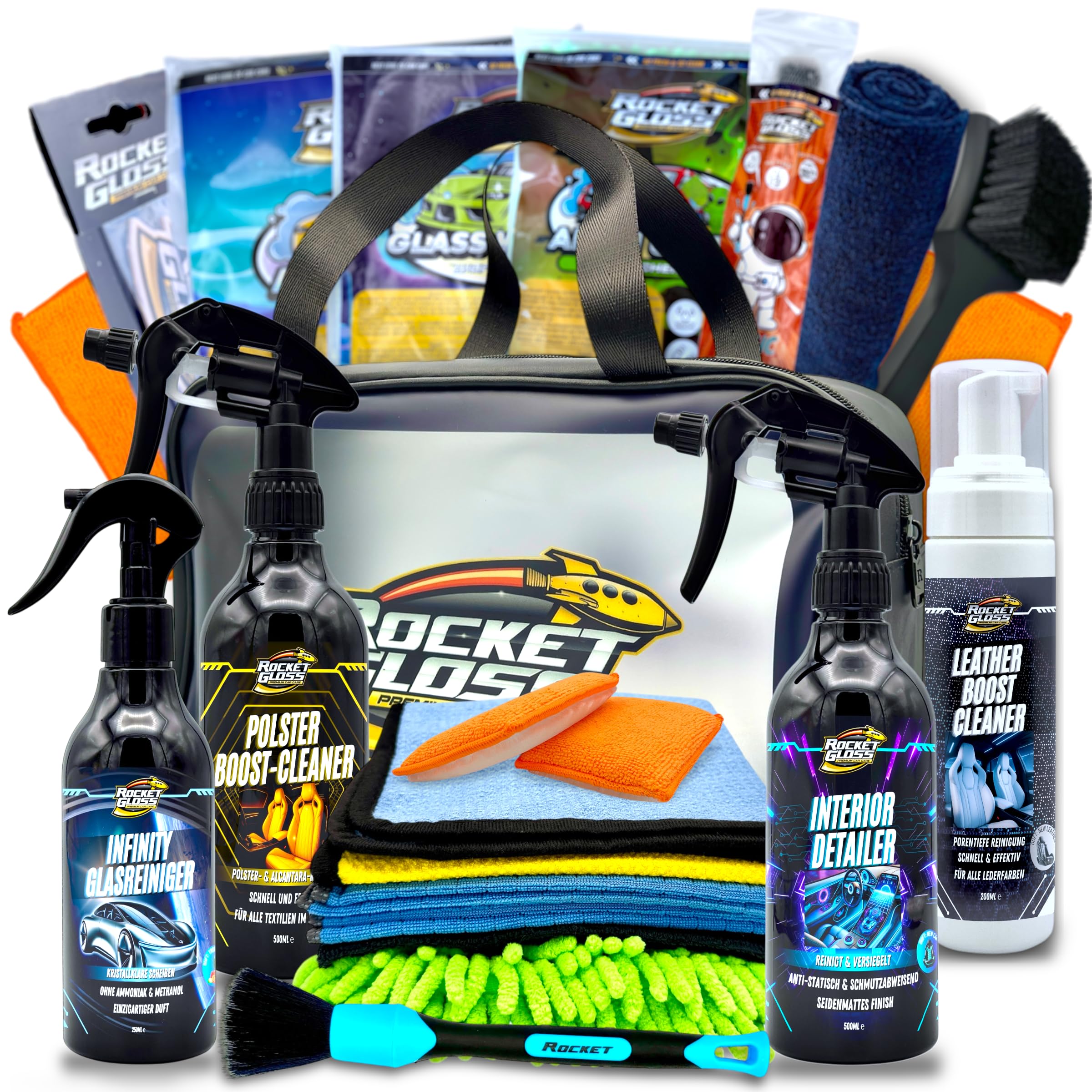 Set per la cura degli interni dell'auto, 14 pezzi, set per la pulizia degli interni dell'auto, per la pulizia degli interni dell'auto con profumo per auto e detergenti alcalini