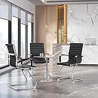 Vista 2 de Yaheetech Silla de recepción de oficina de piel sintética sin ruedas, respaldo medio, ergonómicas, sillas de invitados para conferencias, sala