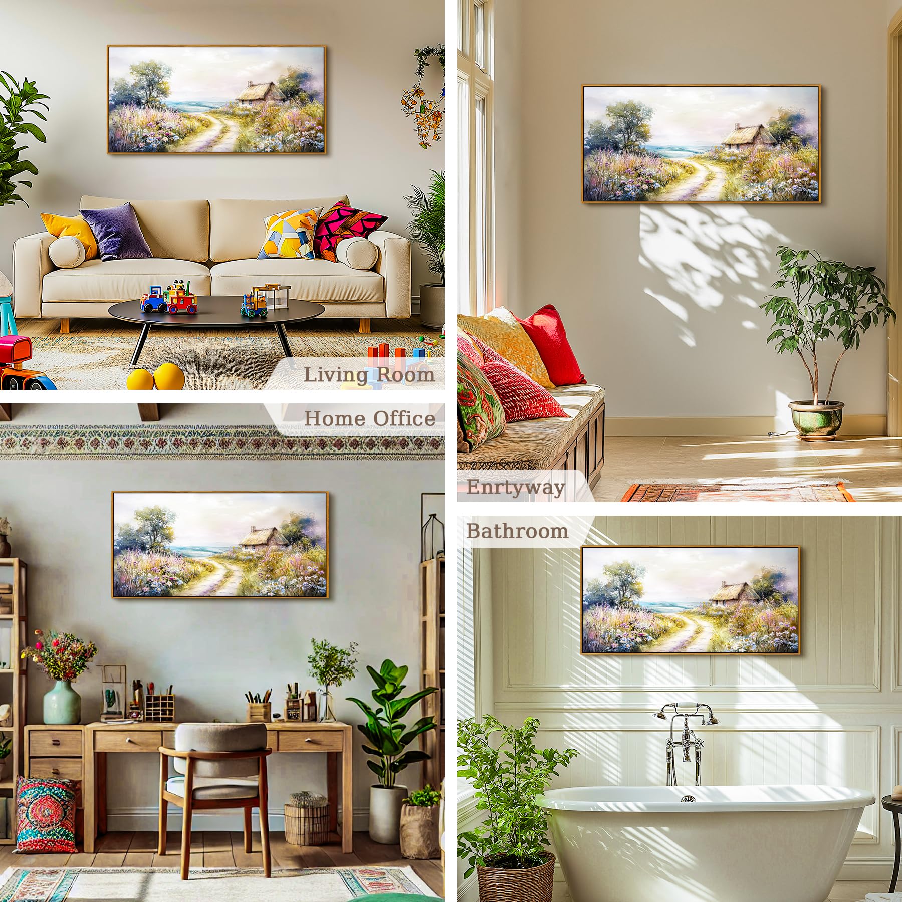 MHARTK66 Landweg Bilder Mit Rahmen Holz, Landschaft Leinwand Bild Aesthetic, 50x100 cm Groß Wandbilder Wohnzimmer, Modern Wanddeko Kunstdruck Schlafzimmer Esszimmer Flur Büro Küche Badezimmer