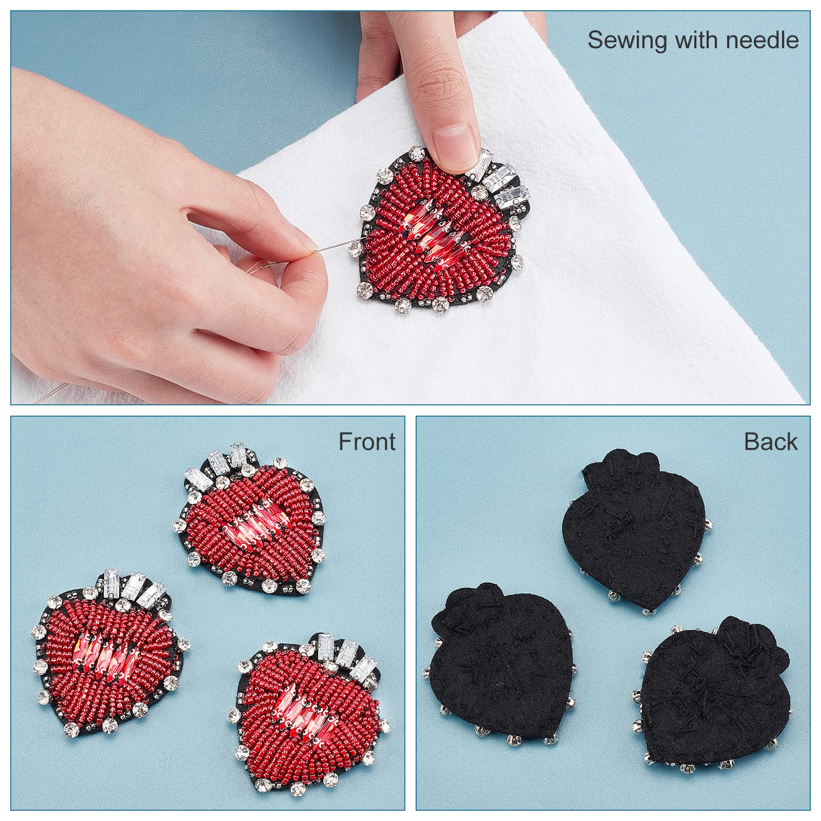 Toppe Con Strass Per Cucito - Set Di 3 Pezzi - Decorazioni Per Vestiti, Borse E Accessori Fai Da Te - Foto 3