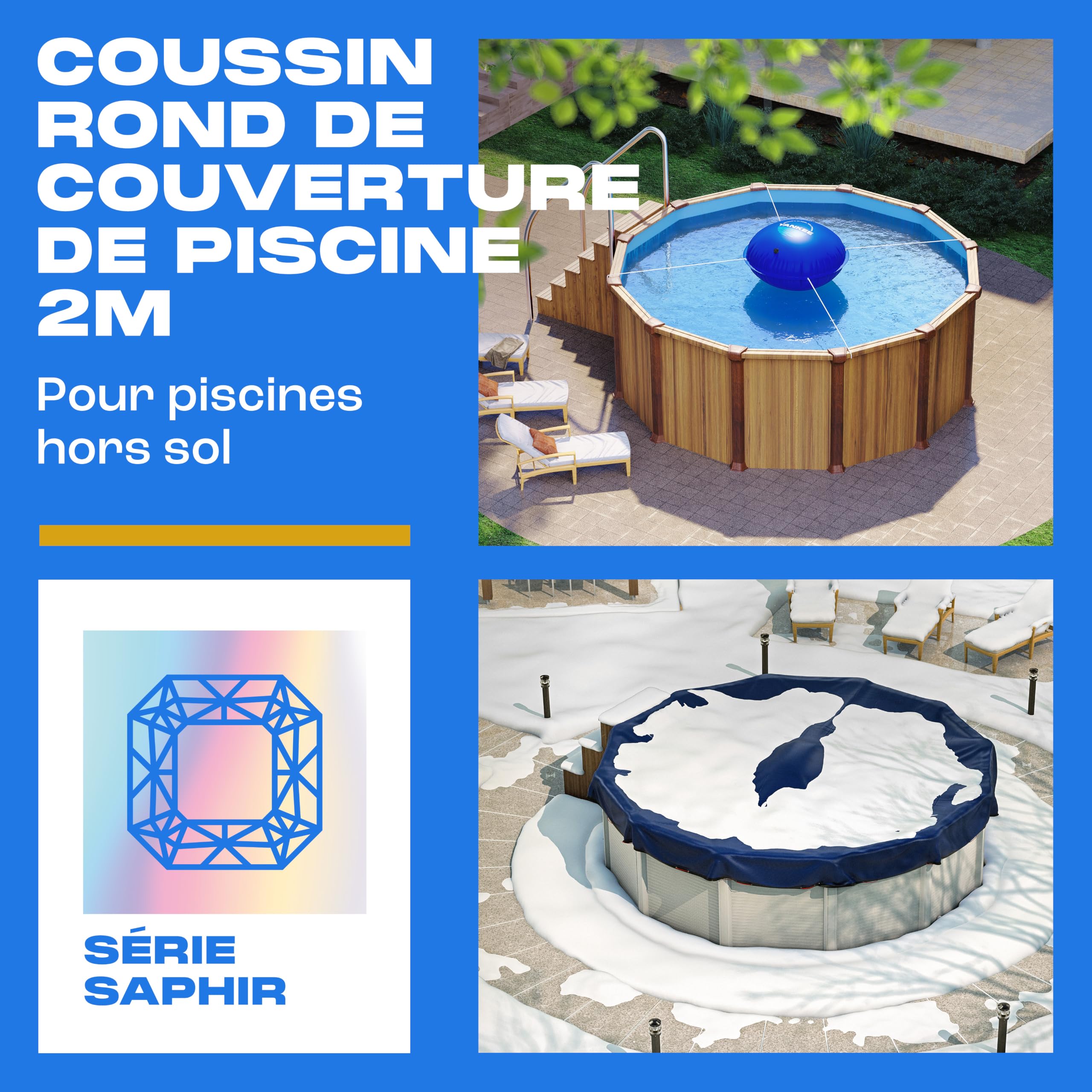 Yankee Coussin d'hiver Rond pour Piscine Ø200 cm | Coussin d'air Gonflable pour Bâche de Piscine | Coussin de Protection en PVC Résistant au Froid et aux Déchirures pour Hivernage
