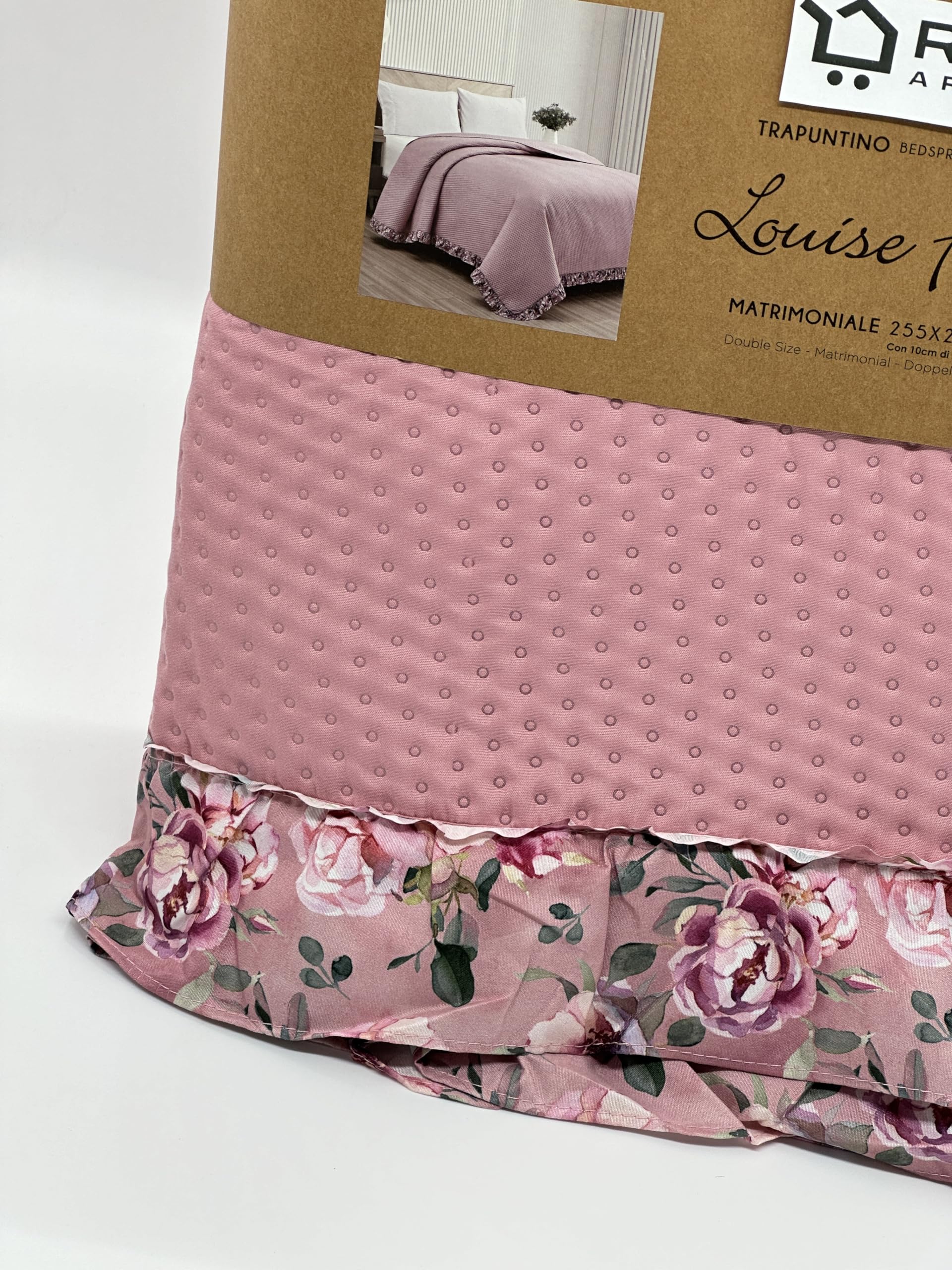 Copriletto Trapuntato Matrimoniale 250x250cm - Doppia Faccia Microfibra, Leggero Con Volant, Shabby Chic - Foto 10