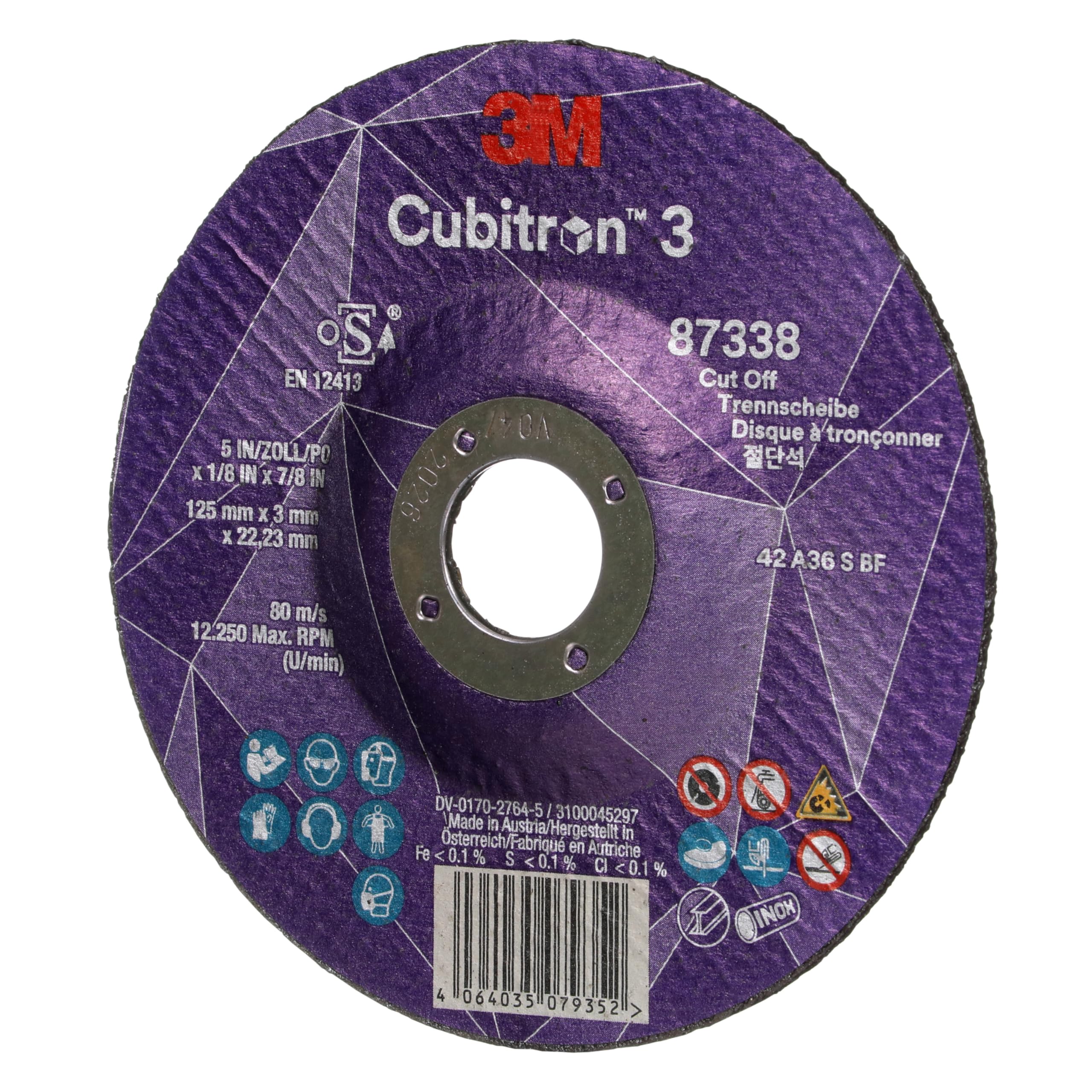 3M Cubitron 3 Trennscheibe, 87338, 36+, T42, 125 mm x 3 mm x 22,23 mm, EN, 25/Pack