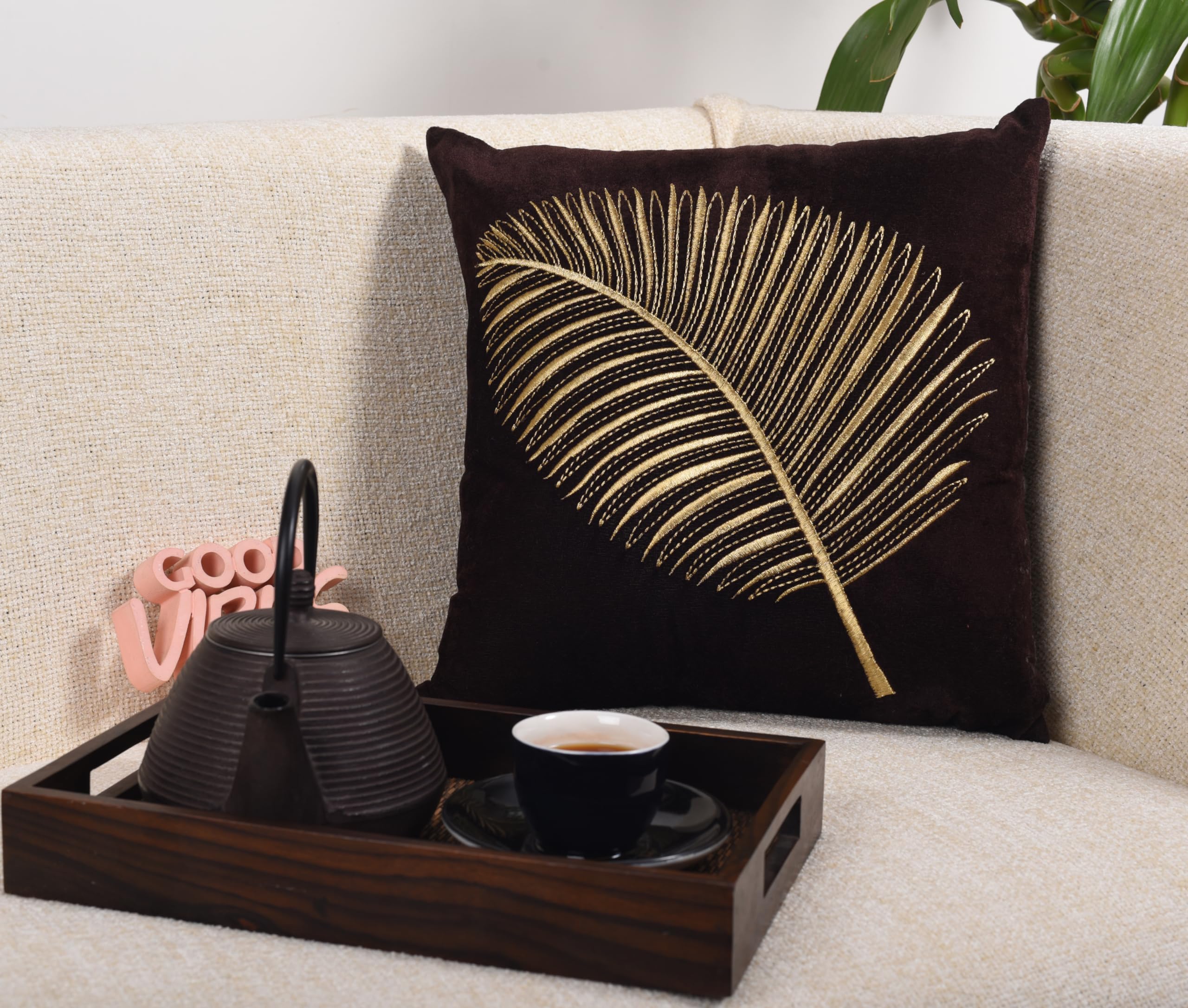 Decoghar Brown Handmade Sofa Cushion Cover | Golden Zari Leaf Embroidered Square Throw Pillow Cushion Cover | 18 X 18 inch | Pack of 1 (B09MS79DJH) Amazon Price History, Amazon Price Tracker