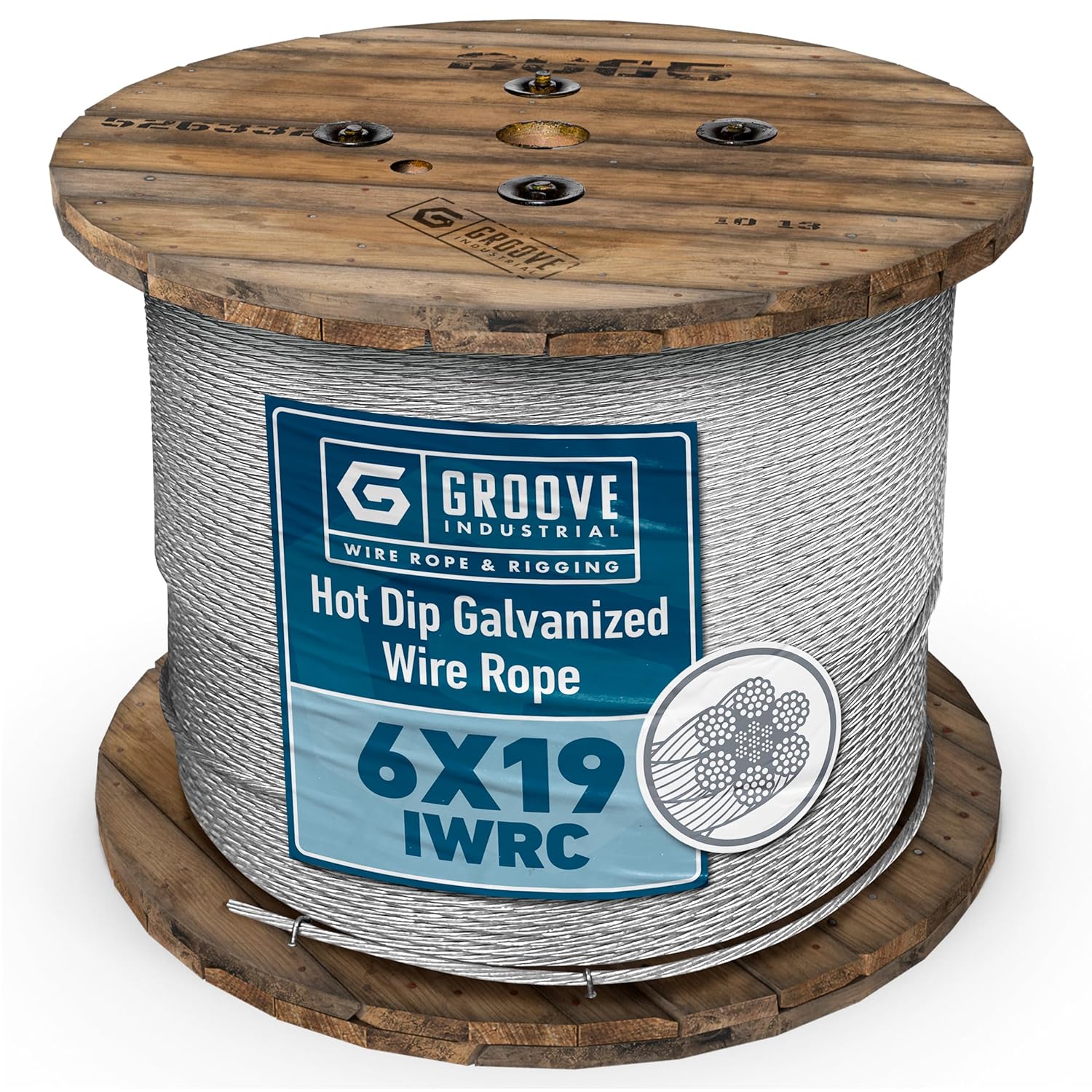 Groove Industrial 5/8" 6x19 IWRC Hot Dip Galvanized EIPS Wire Rope - Steel Cable – 150 Feet