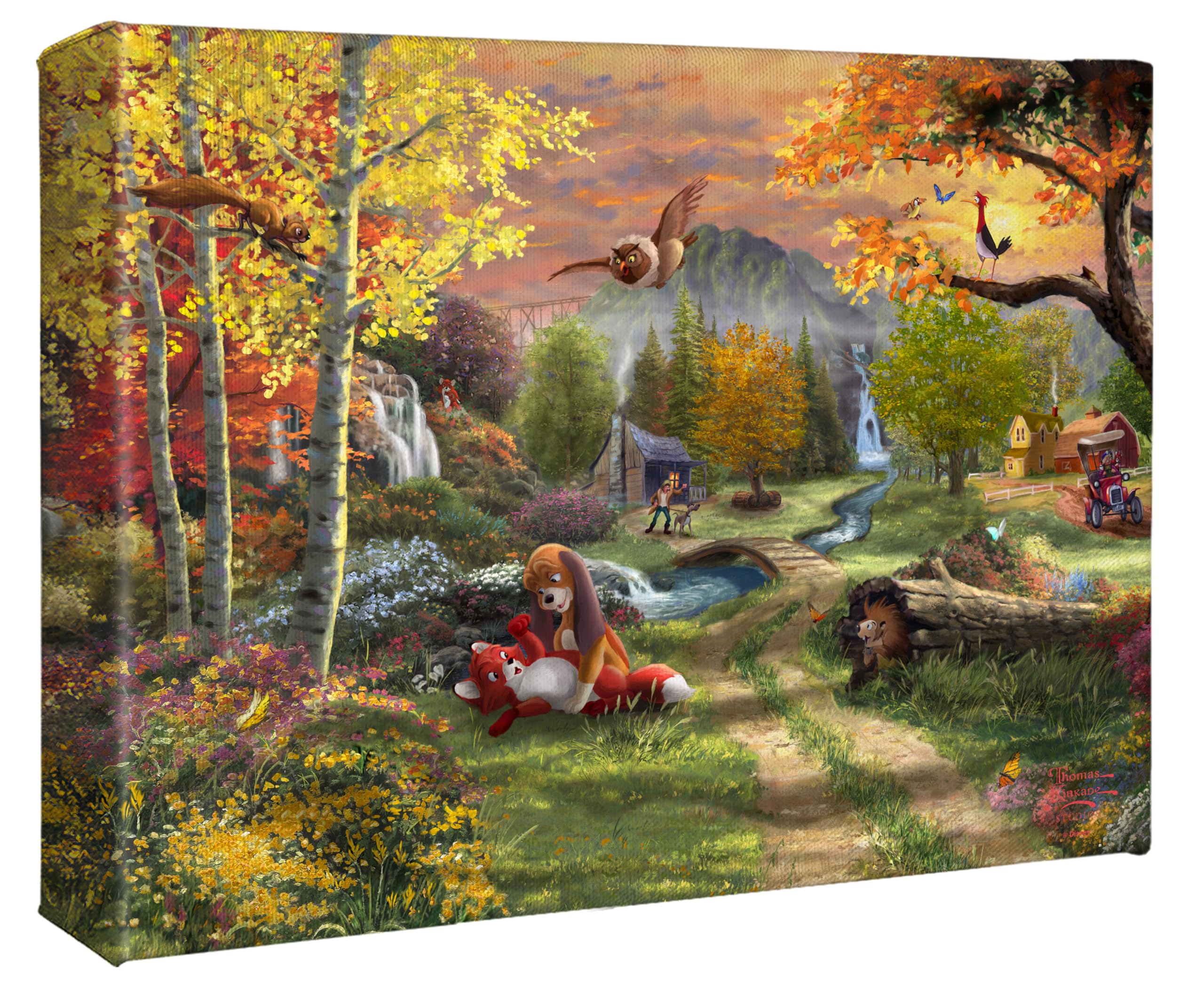 Thomas Kinkade Studios Disney Fox and the Hound 8" x 10" Gallery Wrapped Canvas | Frameless Wall Art | Canvas Art | Certificate of Authenticity