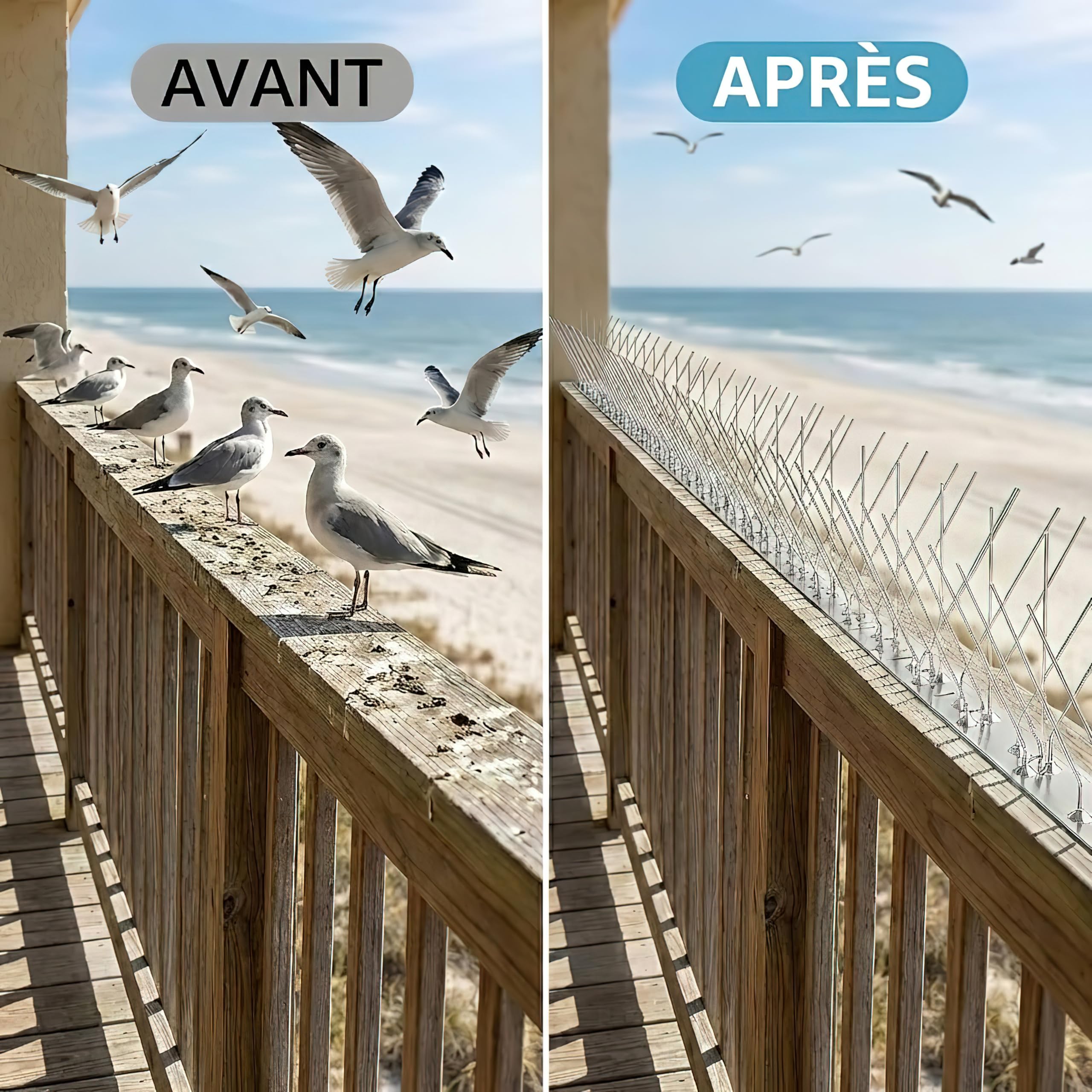 Anti Pigeon INOX 304 Kit Répulsif Oiseaux 1m 4 Pcs 25cm 8 Vis 8 Colliers