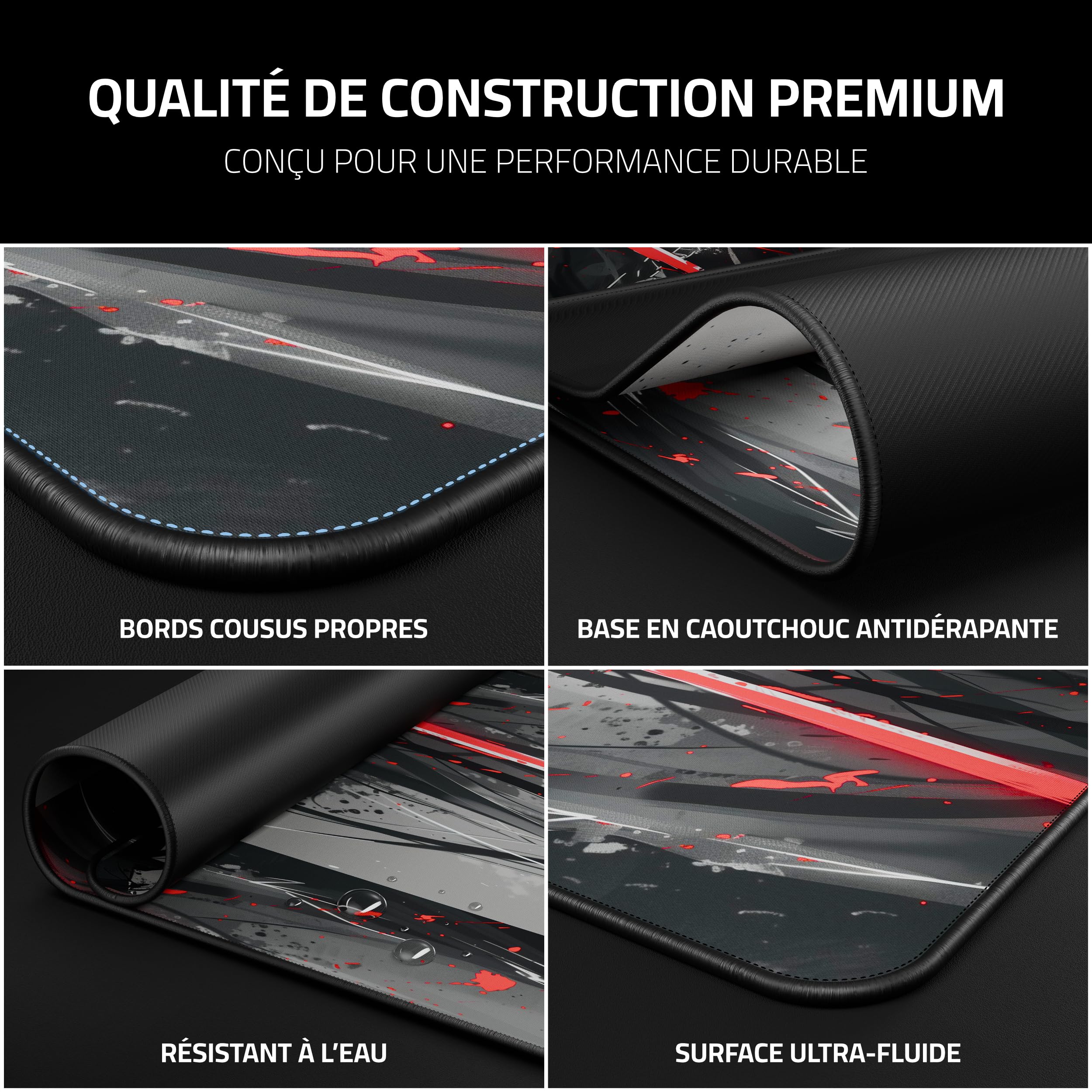 Tapis de Souris Gamer Anime XXL 900x400 mm - Bords Cousus & Surface imperméable - Design XL pour Bureau - Grand Accessoire Clavier Gaming Setup & PC