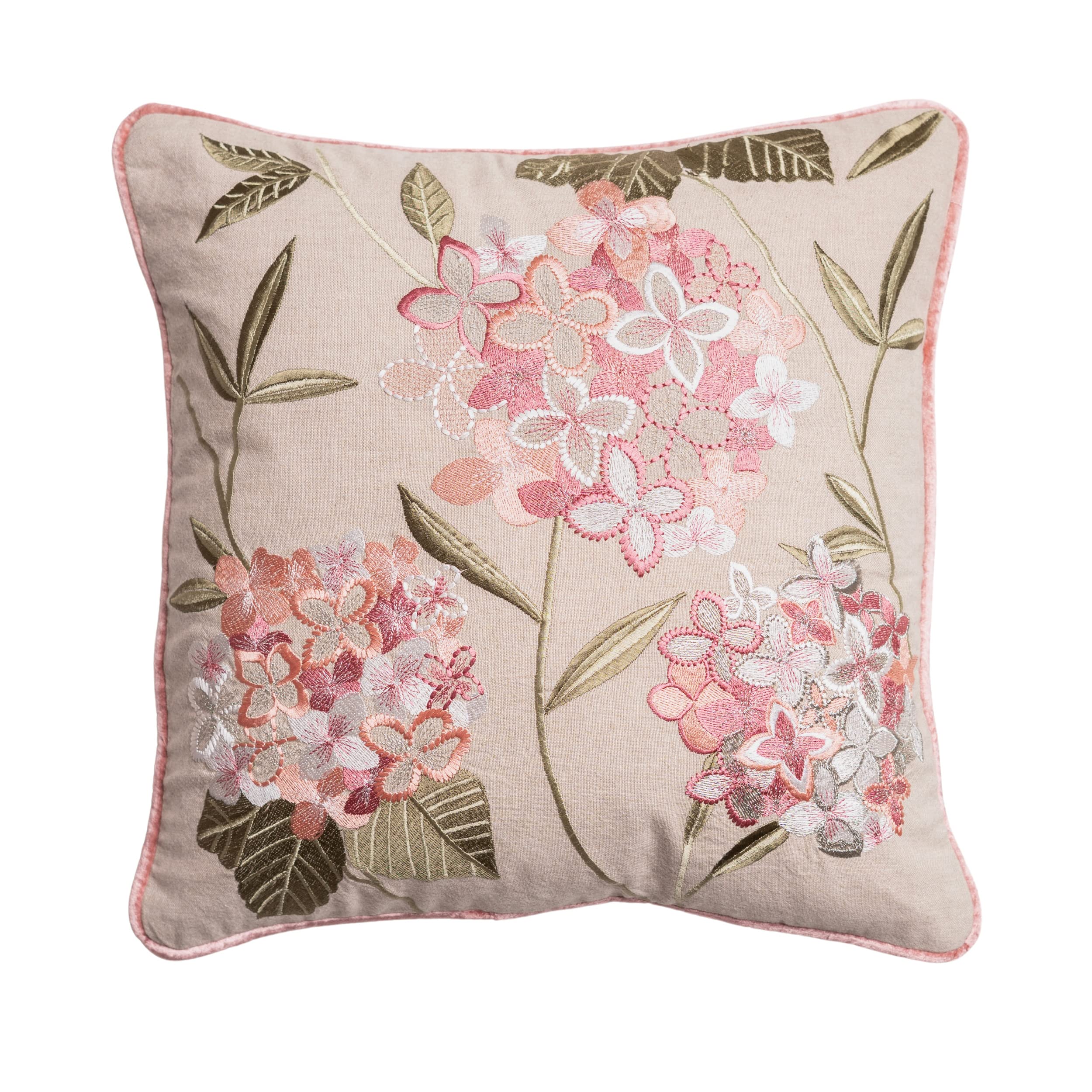 haus & kinder Decorative Embroidered Cushion Cover | Knitted Chambray Front Throw Pillow Cushion Cover for Sofa Living Room | 16inch x 16inch |Hydrangea