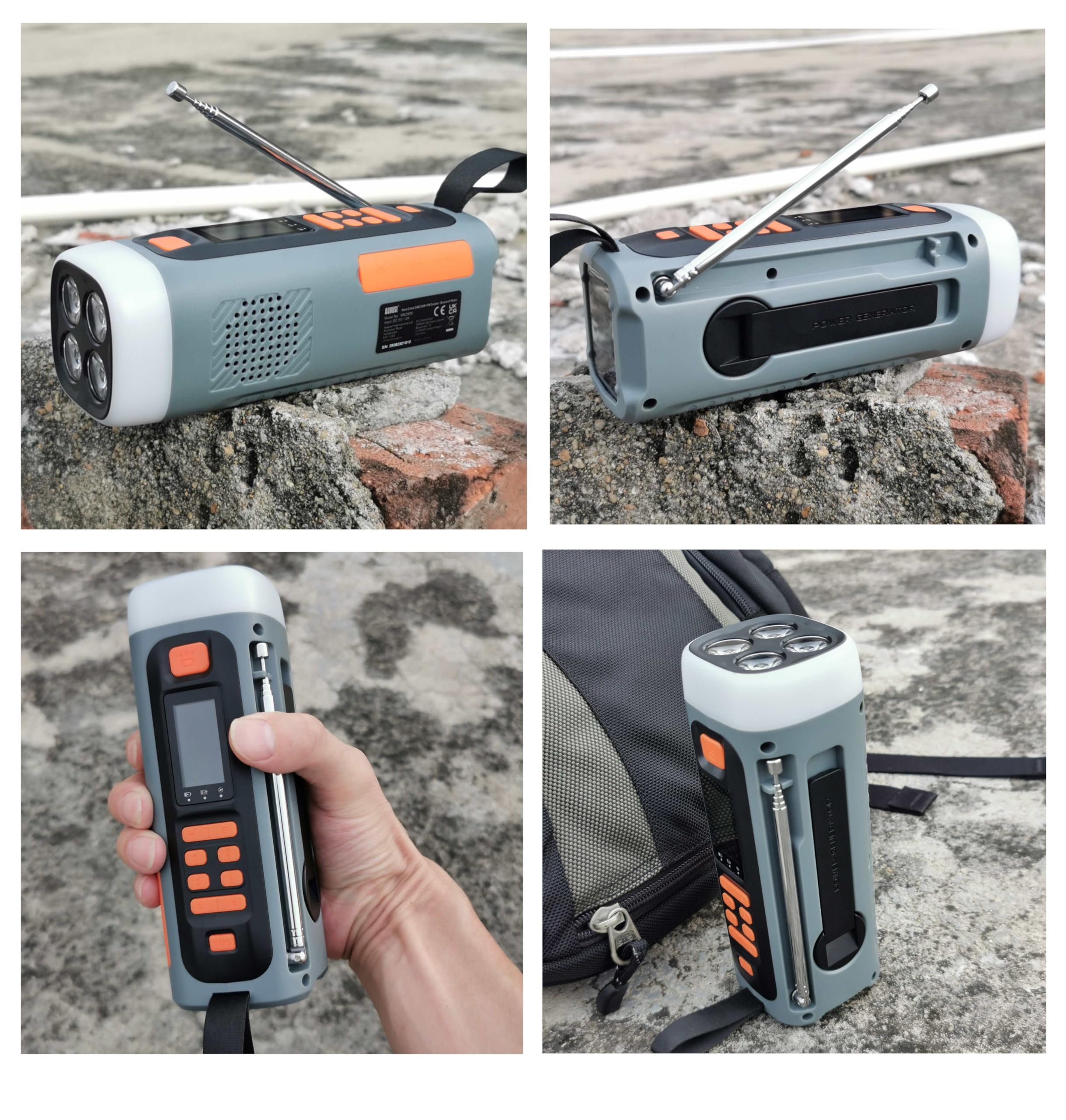 eppfun Radio d'urgence Dab/Dab+/FM avec Bluetooth, Radio numérique Portable alimentée par Batterie avec Alarme SOS, veilleuse et Lampe de Poche, Chargeur USB-C à manivelle Solaire pour Camping