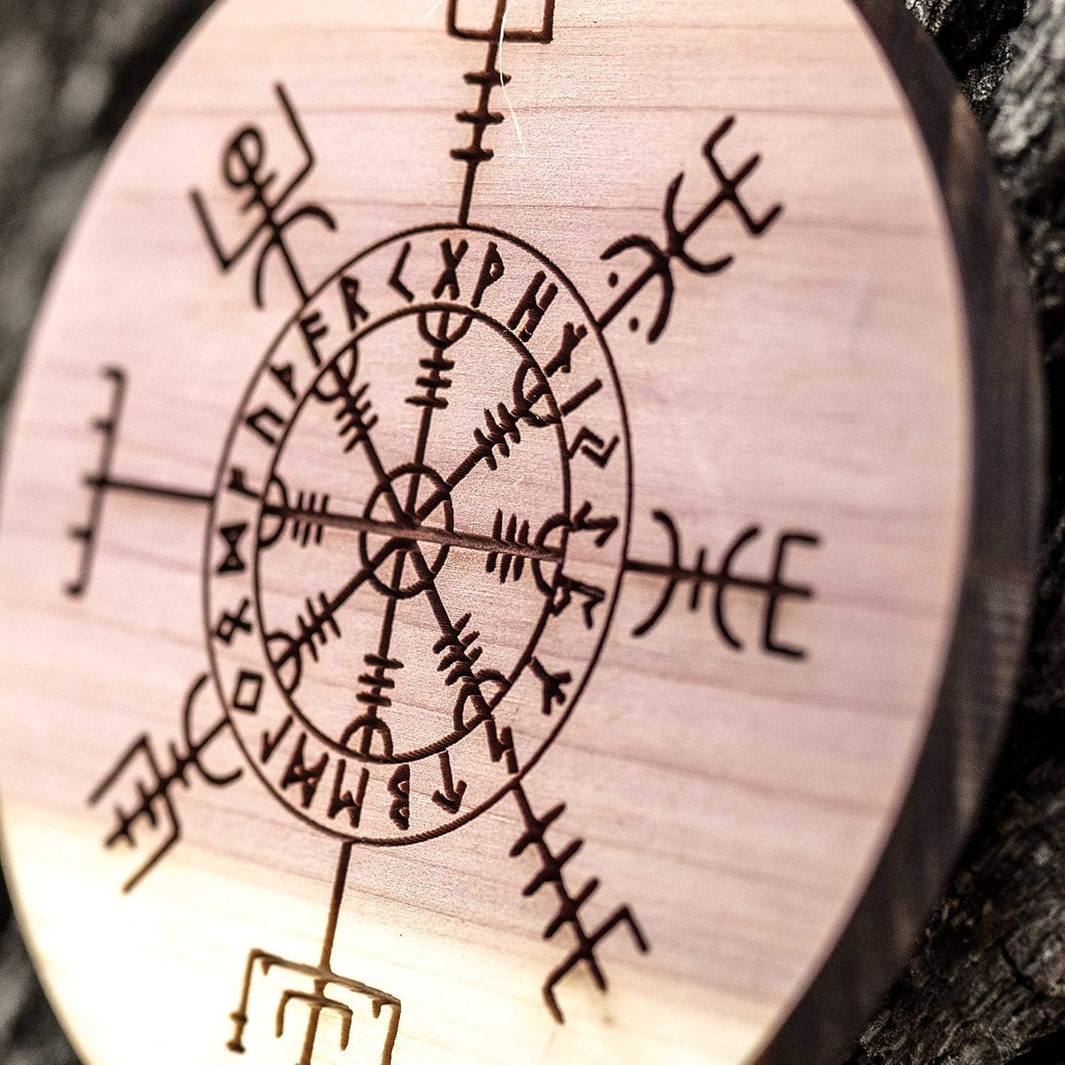 Viking Vegvisir Aegishjalmur - Raw Cedar Ornament 3x3in - Image 2