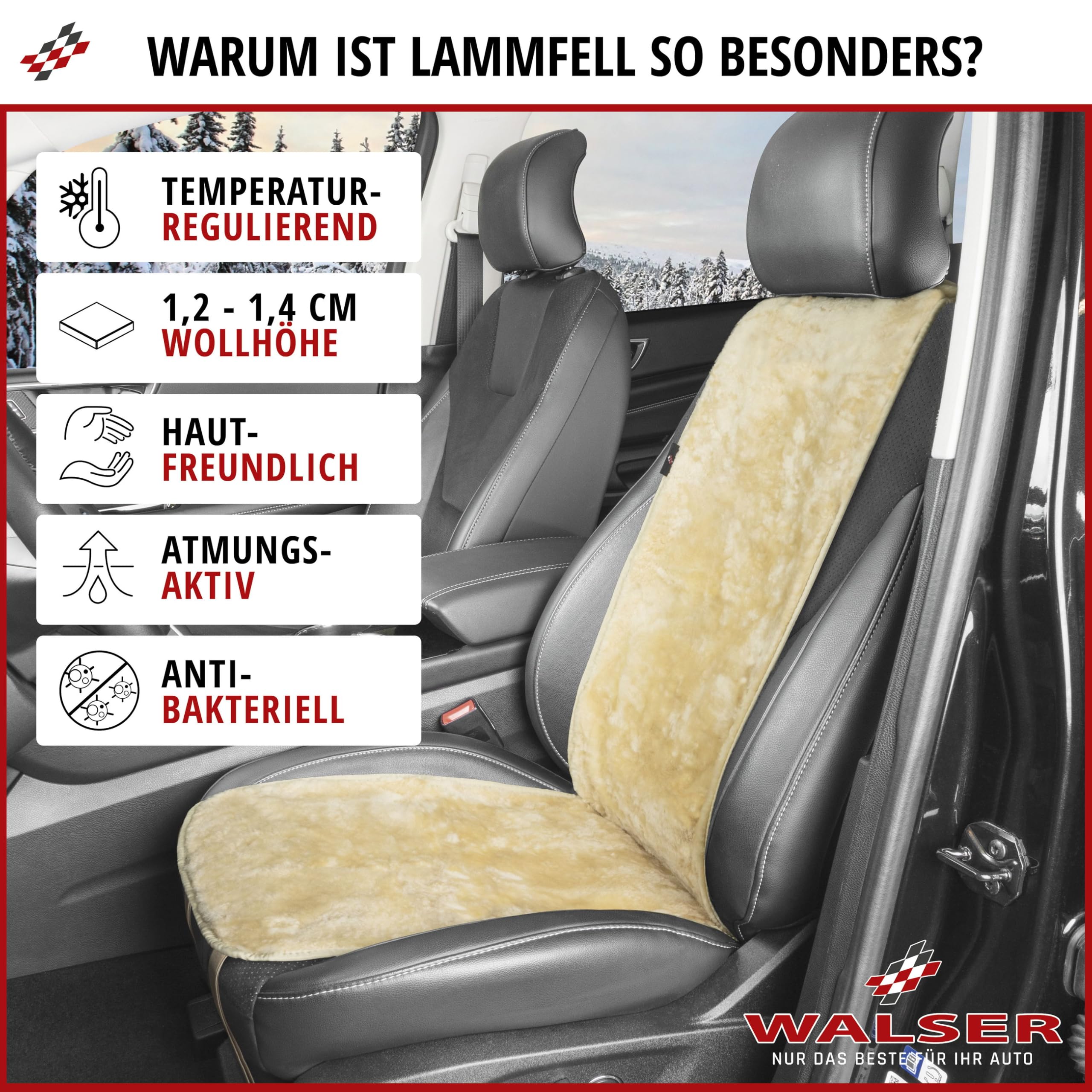 WALSER Cosmo nakładka na fotel samochodowy, 100% skóra jagnięca, kolor beżowy
