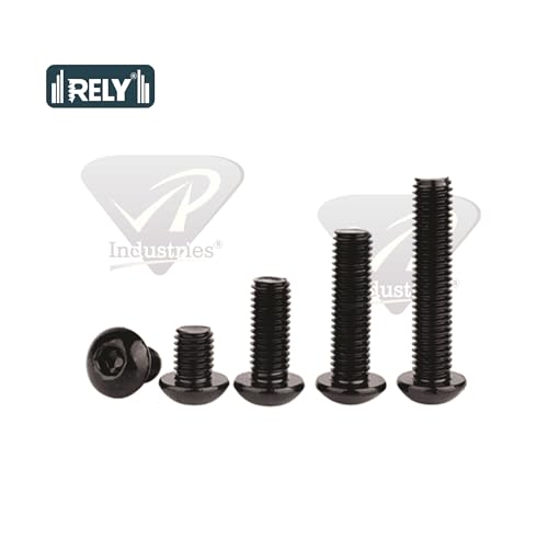 Image of Rely⇒VP INDUSTRIES (Pcs-25) M6 X 16 mm Button Head Cap Screw High Tensile 10.9 Grad| Allen Head Button Cap Screw with Allen Key 1 Pc Free | Allen Round Mushroom Head Screw Alloy Steel Black