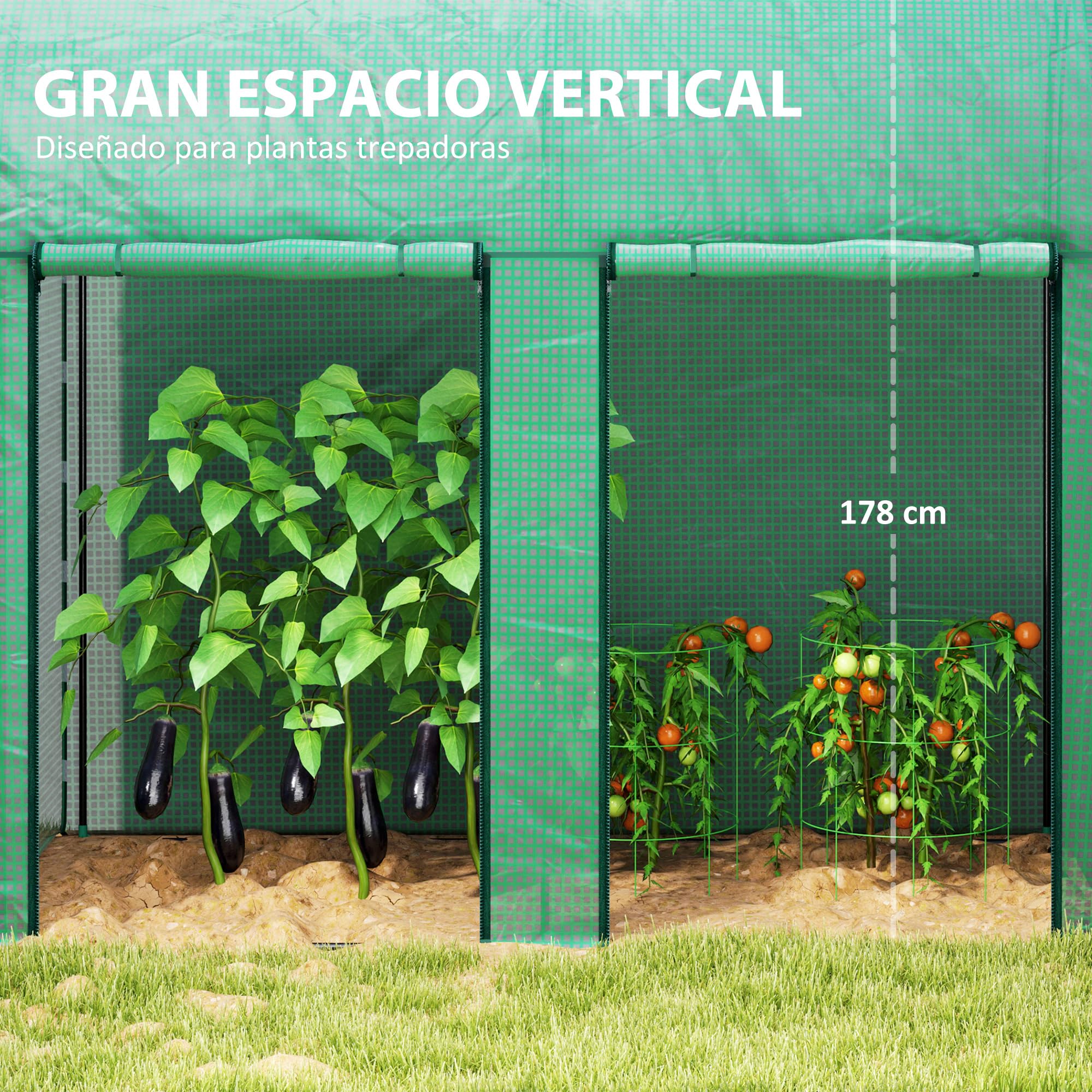 Outsunny Invernadero de Exterior Invernadero de Jardín con 2 Puertas Enrollables con Cremallera Marco de Acero y Cubierta de PE 140g/m² Anti-UV Impermeable para Plantas Flores 200x100x178 cm Verde