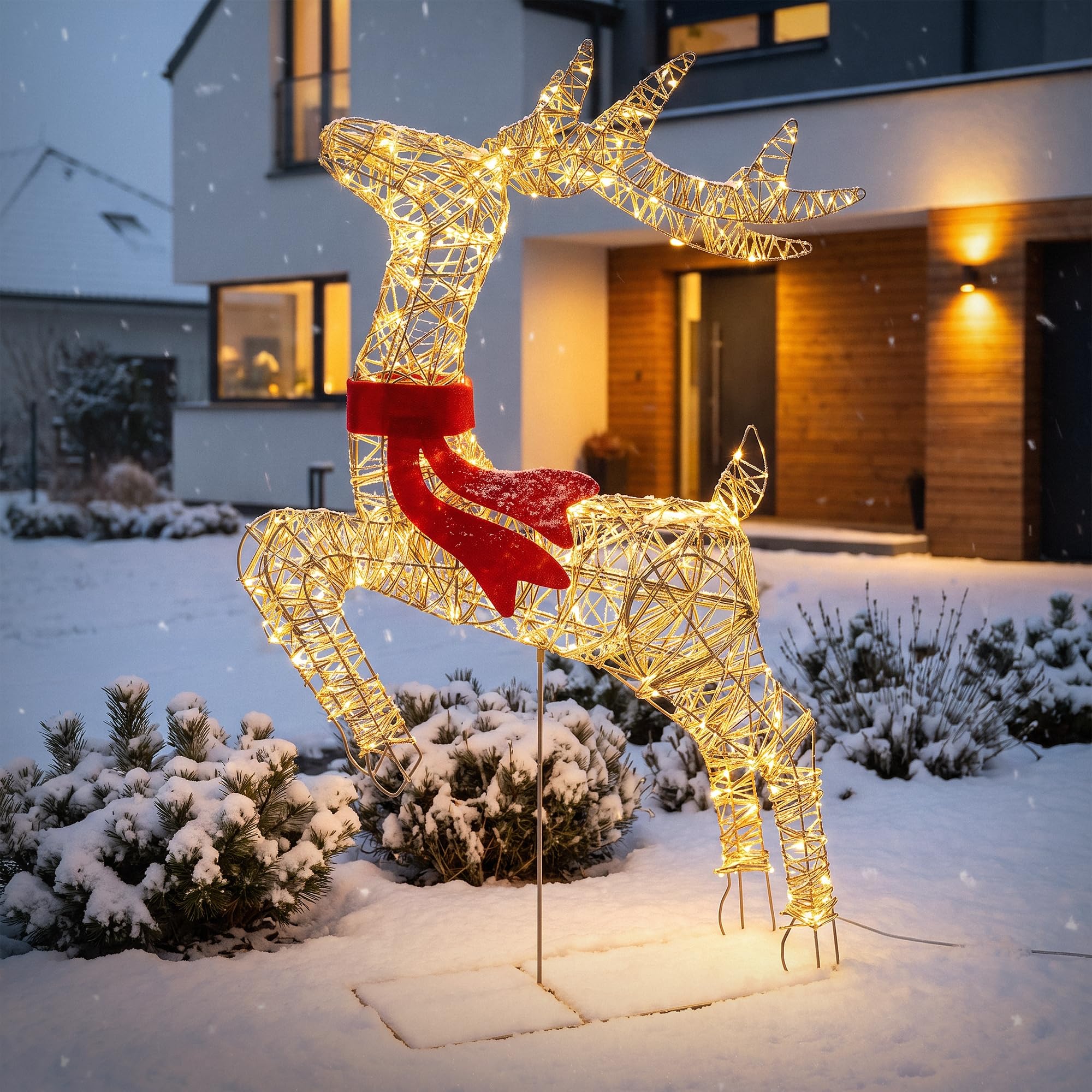 ECD Germany LED Rentier Weihnachten, Weihnachtsrentier, Weihnachtsdeko | Weihnachtsbeleuchtung Garten, Innen/Außen IP44, Beleuchtetes Hirsch Figur mit Timer & Blinkfunktion, 720 LED, Warmweiß, 91 cm
