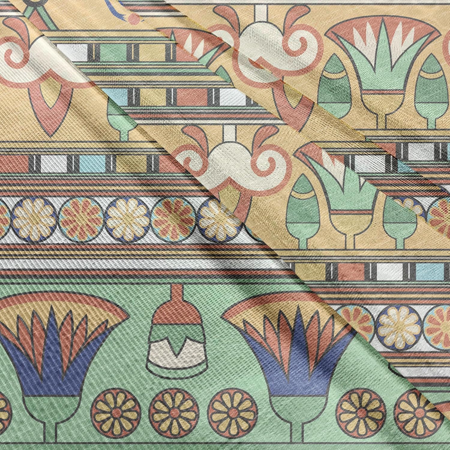 Ambesonne Egyptian Print Tulle Curtains with Rod Pocket, Motifs Pattern Lily Flower and Scarab Abstract Design, Sheer Drape for Wedding Party 2 Panels, 108" x 84", Multicolor