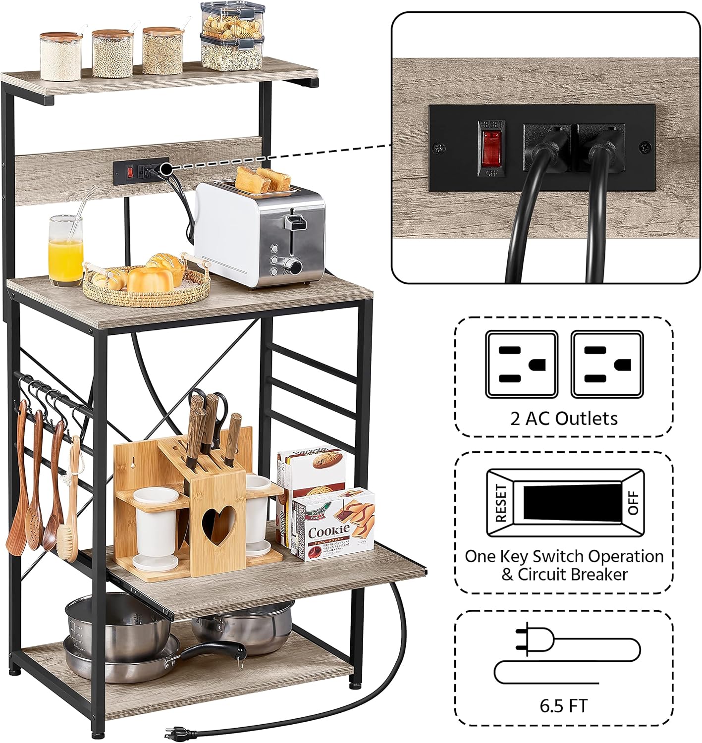 Buy Yaheetech Bakers Rack with Power Outlet and Wheels, Rolling Kitchen
