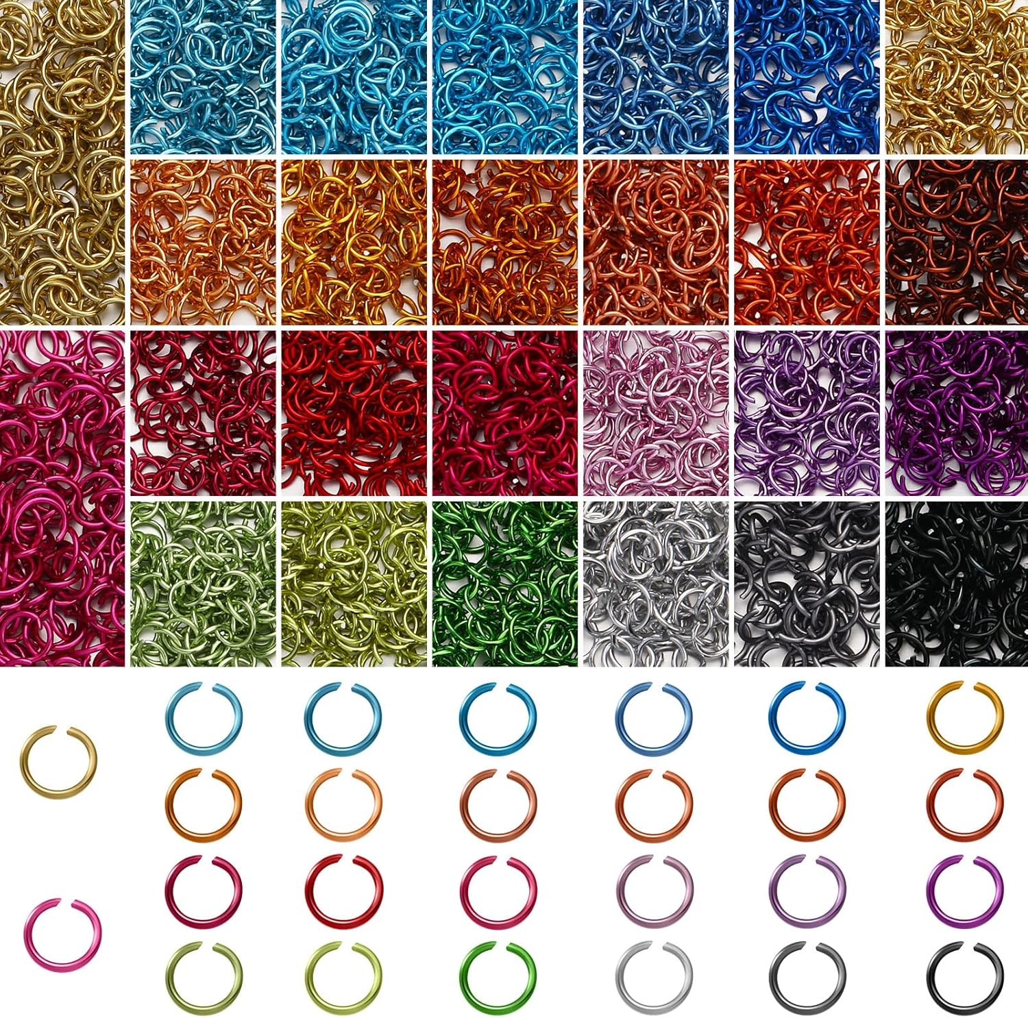 7800 Pieces Jump Rings Chainmail Rings 26 Colors 6 mm Open Aluminum