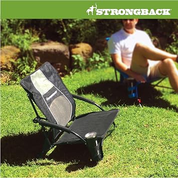 STRONGBACK Low Gravity Beach Chair with Lumbar Support, Black
