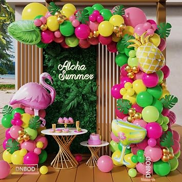 DNBOD Summer Tropical Flamingo Party Decoration Balloon Garland Arch Kit | 167Pcs Hot Pink Green Gold with Flamingo Pineapple Palm Leaf Foil Balloon for Hawaiian Luau Birthday Party Fiesta Wedding