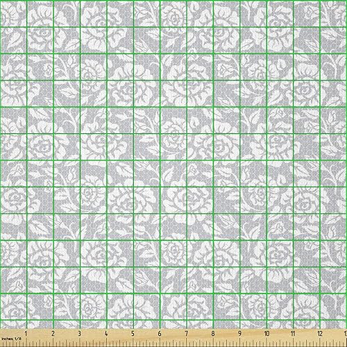 Miniatura 2 de Ambesonne Tela gris de The Yard, estampado de capullos florales y hojas, estilo campestre inglés, impresión de encaje victoriano, tela de punto