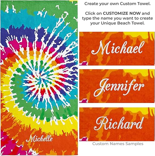 Miniatura 10 de Softerry Toalla de playa de teñido anudado de 30 x 60 pulgadas, 100% algodón, terciopelo arcoíris, colores hippie impresos (teñido anudado azul