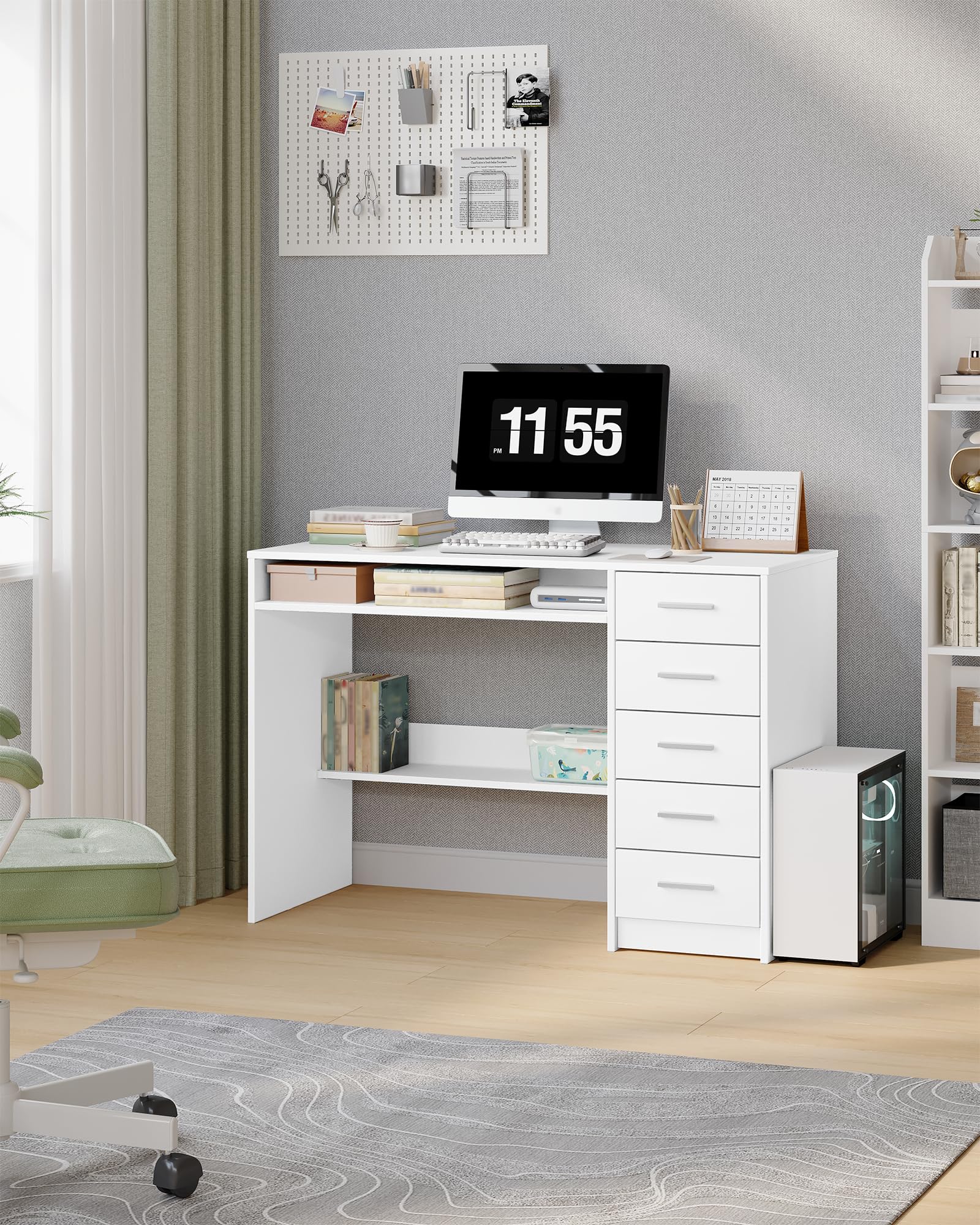Hzuaneri Schreibtisch 108x50cm 5 Schubl. weiß | 5 Schubl,minimalistisch, stabil. Für Büro,Arbeitszimmer,Schlafzimmer. 108x50cm, weiß. Ref. CD10503X.